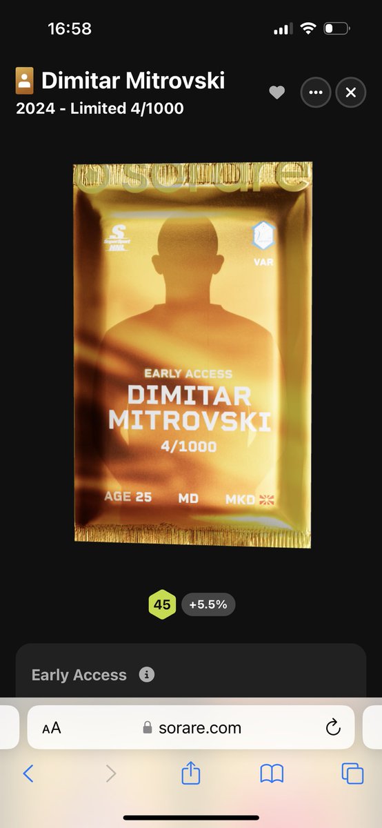 Last Chance to enter the Dimitar Mitrovski giveaway will be given away TODAY.💥🤩

Steps to win:

1.Follow <a href="/DemianRTG/">DemianRTG</a> on X
2. Follow Buying 10 cards for 0.0006 ETH on <a href="/Sorare/">Sorare</a> 
3. L+R
4. Comment Sorare name

Deadline: TODAY 21:00 CET

Good Luck!

#sorare #SorareGiveaway