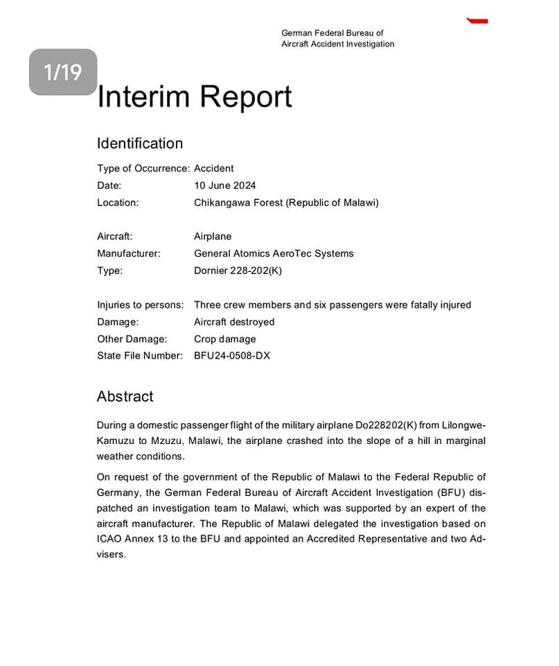 MalawiElects's tweet photo. #Chilima and 8 others plane accident interim report is now out https://t.co/1A3k0Q7jNT