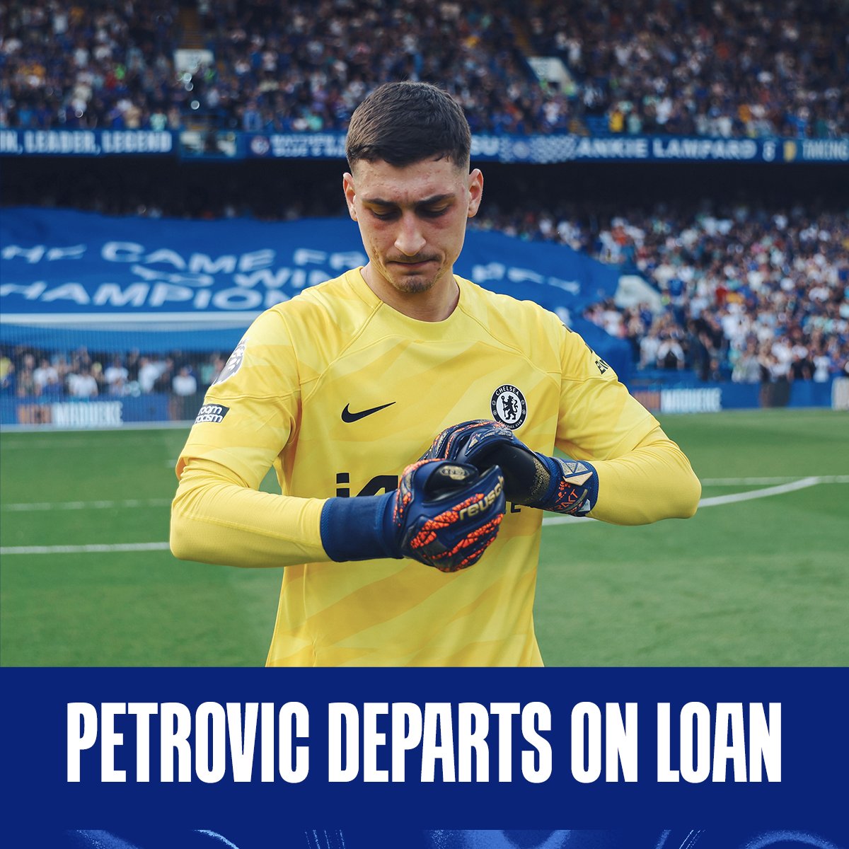 ChelseaFC's tweet photo. Djordje Petrovic has completed a season-long loan move to Ligue side, RC Strasbourg.
