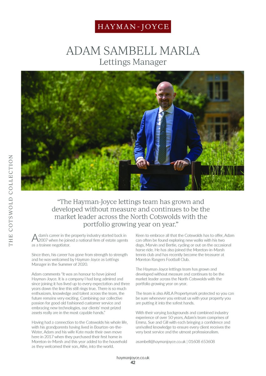HaymanJoyce's tweet photo. Page 42 🗞️“The #HaymanJoyce #lettings team has grown &amp; developed without measure &amp; continues to be the market leader across the North #Cotswolds with the portfolio growing year on year.” Adam Sambell, Lettings Manager📍#cotswolds #estateagents #letproperty https://t.co/6vkH87Ifyb https://t.co/xcLsMVcAVy