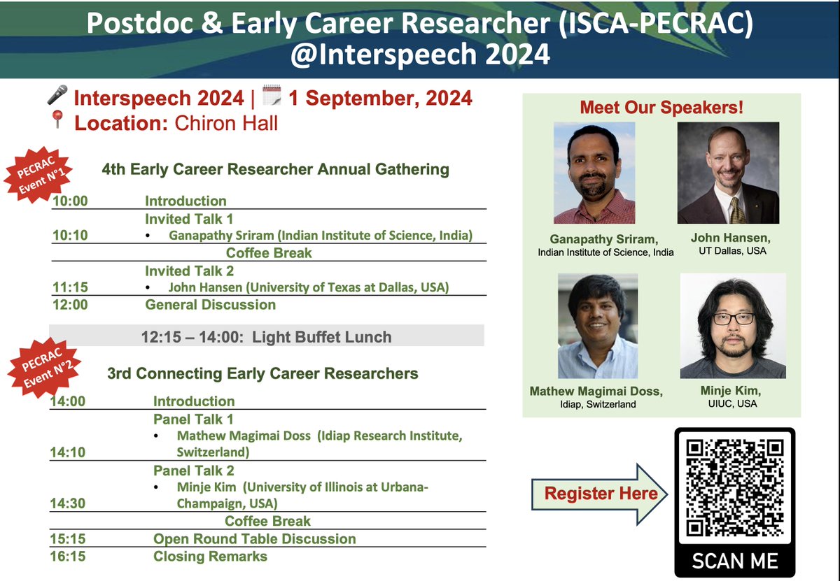 ISCA_PECRAC's tweet photo. 🚀 Excited for #Interspeech2024!  Join us for engaging talks, thought-provoking discussions, and great networking opportunities. #speechProc.
Register Now: https://t.co/cWPOFXGbke https://t.co/Ya9ezgEAE5