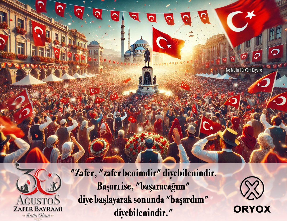 ORYOX's tweet photo. #30ağustoszaferbayramımızkutluolsun
“Zafer, “zafer benimdir” diyebilenindir. Başarı ise, “başaracağım” diye başlayarak sonunda “başardım” diyebilenindir.”

#30ağustoszaferbayramı #30ağustos #zaferbayramı #ORYOX https://t.co/fMDvI1J4hn