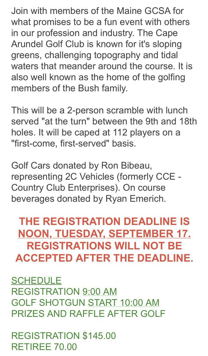 GCSANE's tweet photo. September 24 Joint Meeting with
Maine GCSA
Cape Arundel Golf Club
Our Host - Ryan Emerich,
Superintendent #gcsane #gcsaa #mainegolf https://t.co/gXM6BjKgto