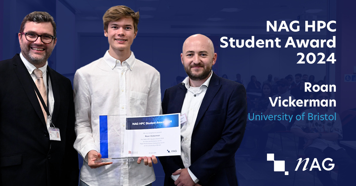 🎉 We are thrilled to announce the NAG HPC Student Award winner 2024, Roan Vickerman! Roan achieved an outstanding level of work on the #HPC course at the University of Bristol this year, as the highest performing student among a hugely impressive #student cohort.