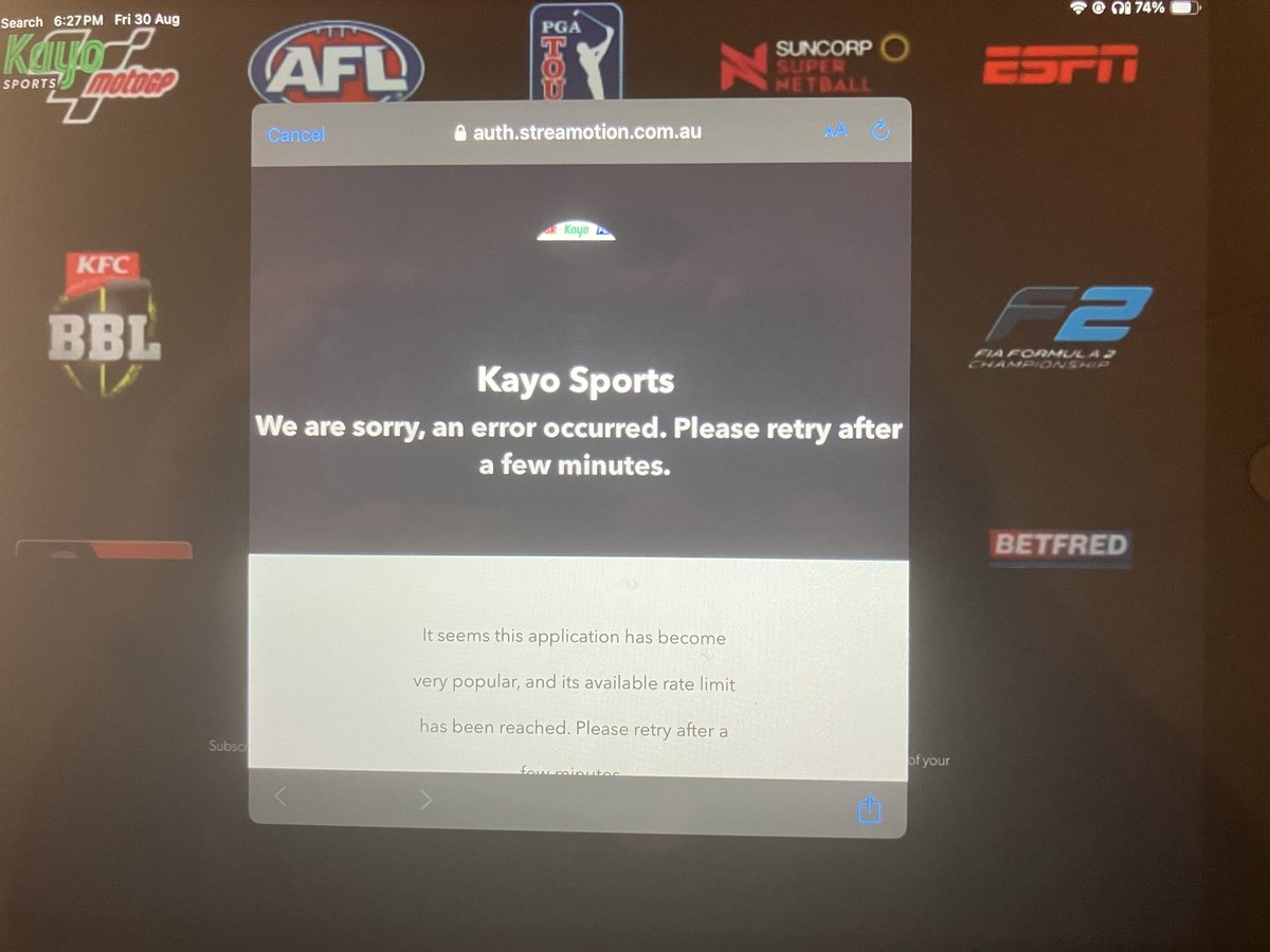 cubical83's tweet image. @kayosports 
Why can’t I log in? 
I pay $35 bucks a month for this shit . #kayo #shitapp