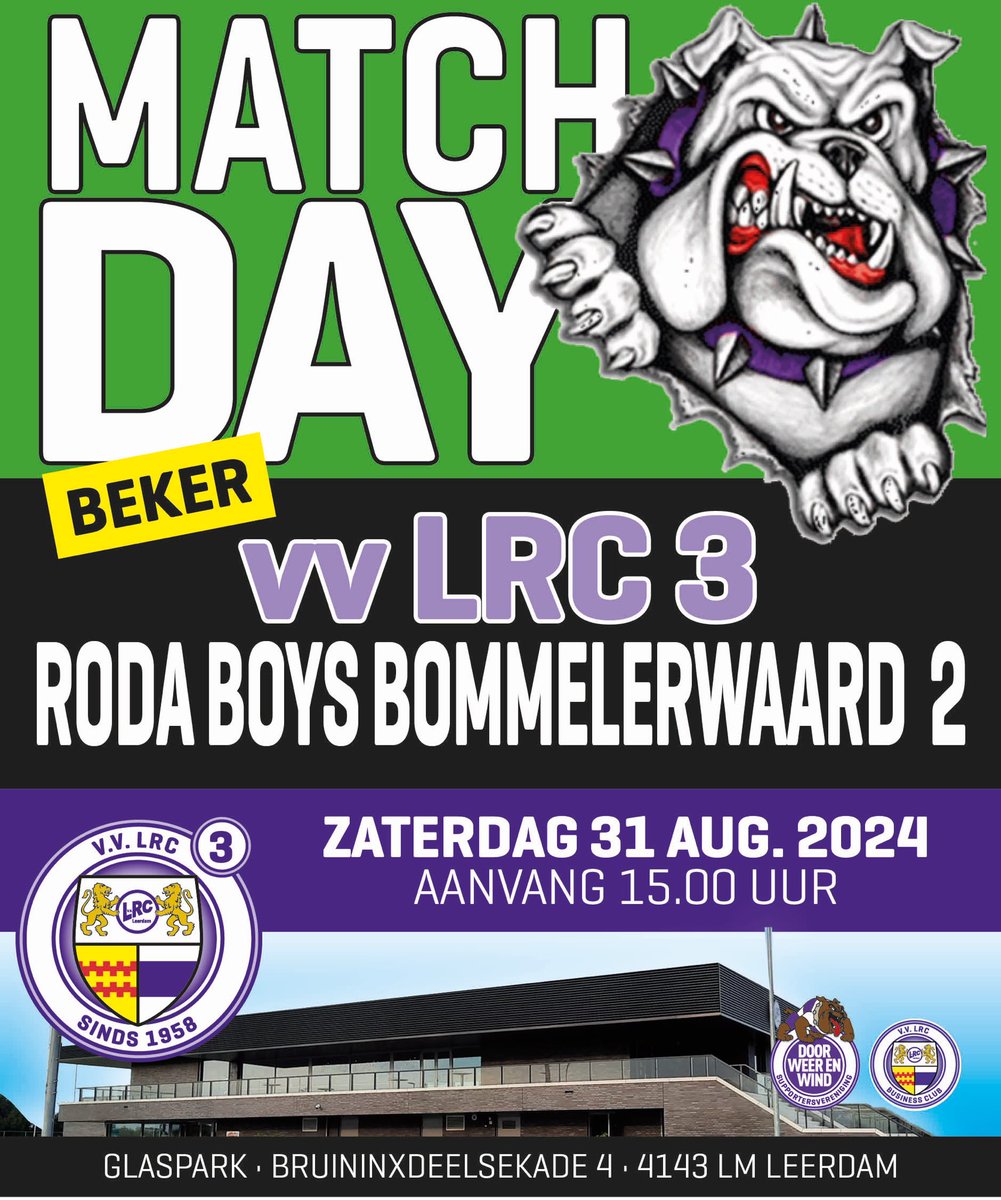 LRCLeerdam3's tweet photo. Zaterdag 31 augustus om 15:00 uur de eerste bekerwedstrijd van LRC 3 tegen Roda Boys 2 op hoofdveld van LRC. Komt kijken en ons aanmoedigen! https://t.co/4CIEIvmjI1
