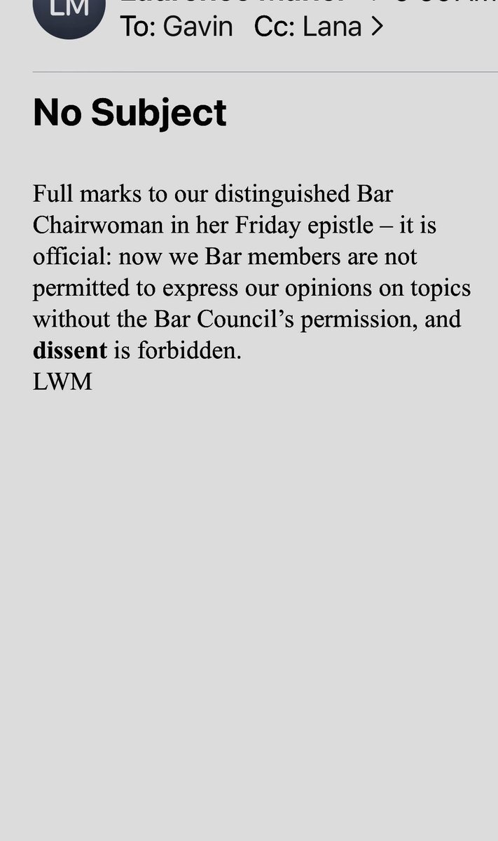 This is one of a large number of emails I am receiving. The Victorian Bar does not speak for Victorian Barristers