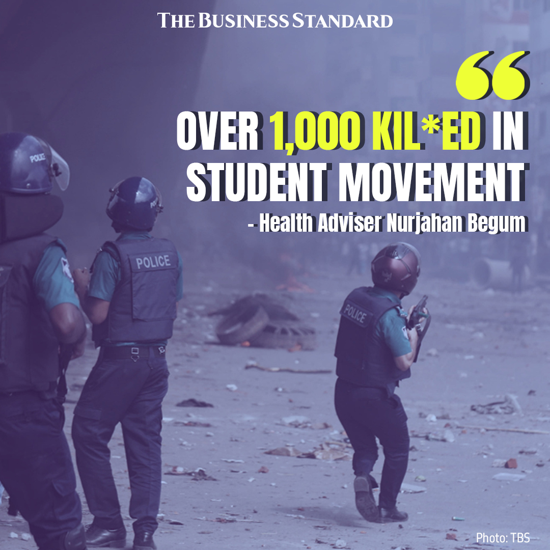 tbsnewsbd's tweet photo. Over a 1,000 people have been killed and more than 400 have lost their sight in one or both eyes during the recent anti-discrimination student protests, said Health Adviser Nurjahan Begum.
Link in Comments
#studentkilling #StudentsProtest #studentmovement #TBSNews https://t.co/47HgXja8Cy