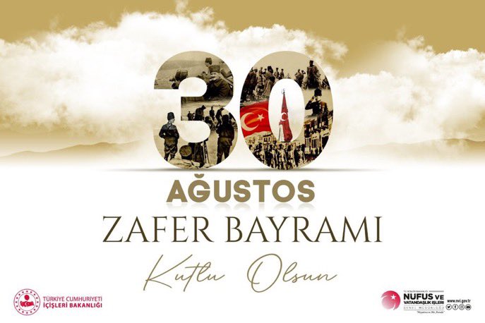 30 Ağustos Zafer Bayramımızın 102. yılı kutlu olsun.
Büyük Taarruz'un eşsiz komutanı Gazi Mustafa Kemal ATATÜRK’ü, silah arkadaşlarını, kahraman şehit ve gazilerimizi rahmet ve minnetle anıyoruz.
Ruhları şad olsun, devletimiz ve milletimiz ebediyen payidar olsun🇹🇷🇹🇷🇹🇷 <a href="/TCNufus/">Nüfus ve Vatandaşlık İşleri Genel Müdürlüğü</a>