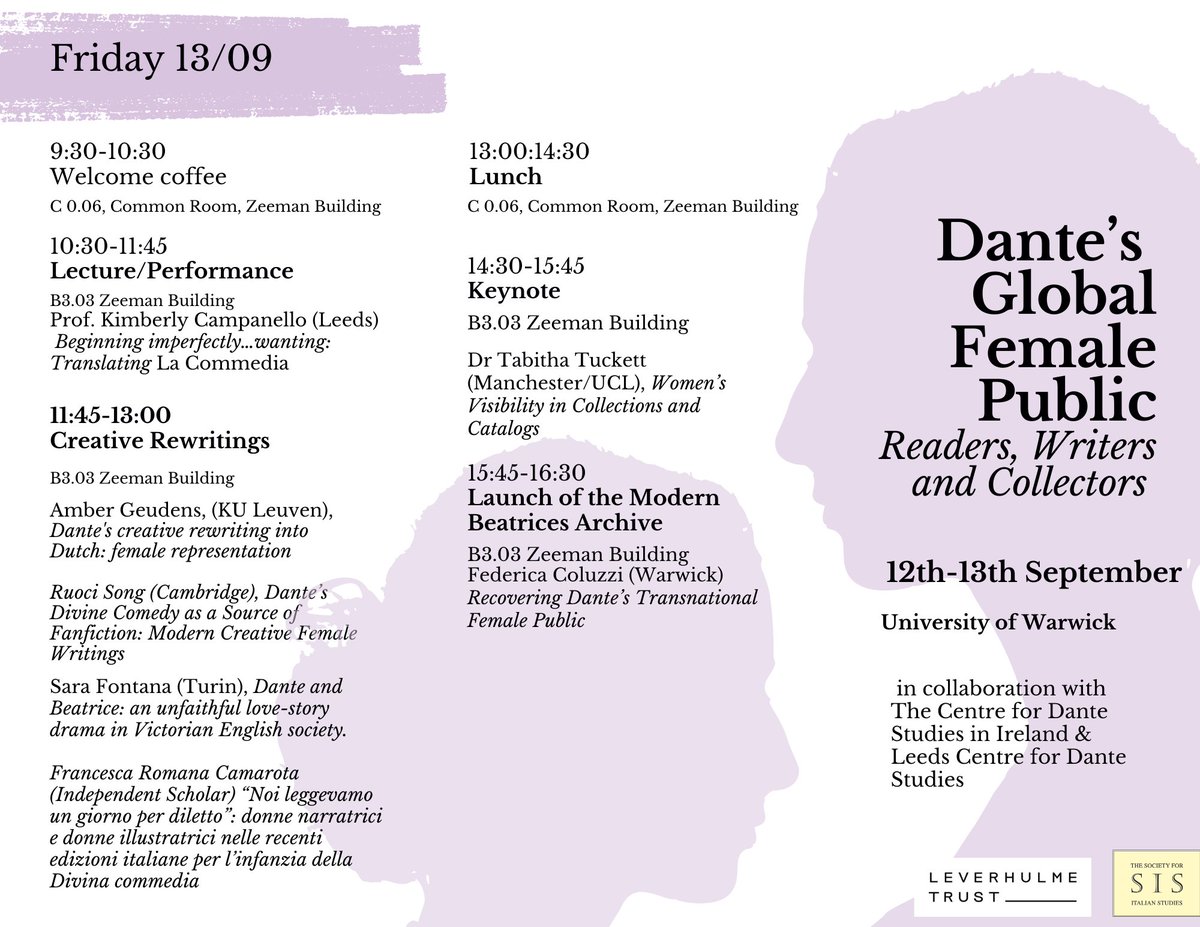 Dr Federica Coluzzi (@fedecoluzzi) on Twitter photo Delighted to be sharing the programme of my conference organised <a href="/WarwickItalian/">Warwick Italian</a>, <a href="/danteinireland/">DanteInIreland</a>, <a href="/LeedsDante/">Dante at Leeds</a>, and supported by the <a href="/LeverhulmeTrust/">The Leverhulme Trust</a> and <a href="/Soc4ItalStudies/">Society for Italian Studies</a>. Keynotes by Prof. Lombardi (<a href="/UniofOxford/">University of Oxford</a>) and Dr Tuckett (<a href="/UoMSALC/">School of Arts, Languages and Culture</a>) & lecture-perfomance by <a href="/KCampanello/">Katiuscia Campanello</a>. Delighted to be sharing the programme of my conference organised <a href="/WarwickItalian/">Warwick Italian</a>, <a href="/danteinireland/">DanteInIreland</a>, <a href="/LeedsDante/">Dante at Leeds</a>, and supported by the <a href="/LeverhulmeTrust/">The Leverhulme Trust</a> and <a href="/Soc4ItalStudies/">Society for Italian Studies</a>. Keynotes by Prof. Lombardi (<a href="/UniofOxford/">University of Oxford</a>) and Dr Tuckett (<a href="/UoMSALC/">School of Arts, Languages and Culture</a>) & lecture-perfomance by <a href="/KCampanello/">Katiuscia Campanello</a>.