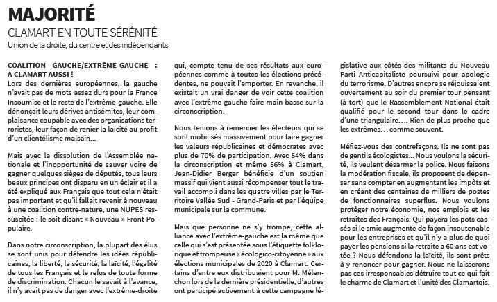 Coalition gauche/extrême gauche : à #Clamart aussi !

Retrouvez la tribune de notre majorité #Clamartentoutesérénité parue dans le #ClamartInfos de septembre ⬇️