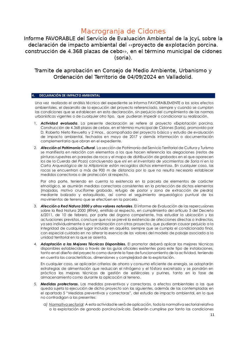 #Macrogranja #Cidones recibe #InformeFavorable de JCYL cuya Declaración de #ImpactoAmbiental será aprobada, a menos que <a href="/chd_duero/">Confederación Hidrográfica del Duero</a> cumpla con su obligación de proteger el #AguaPotable y #ZonaDeBaño del pantano de #CuerdaDelPozo
En 🧵 adjuntamos 9 pág. propuesta de resolución...