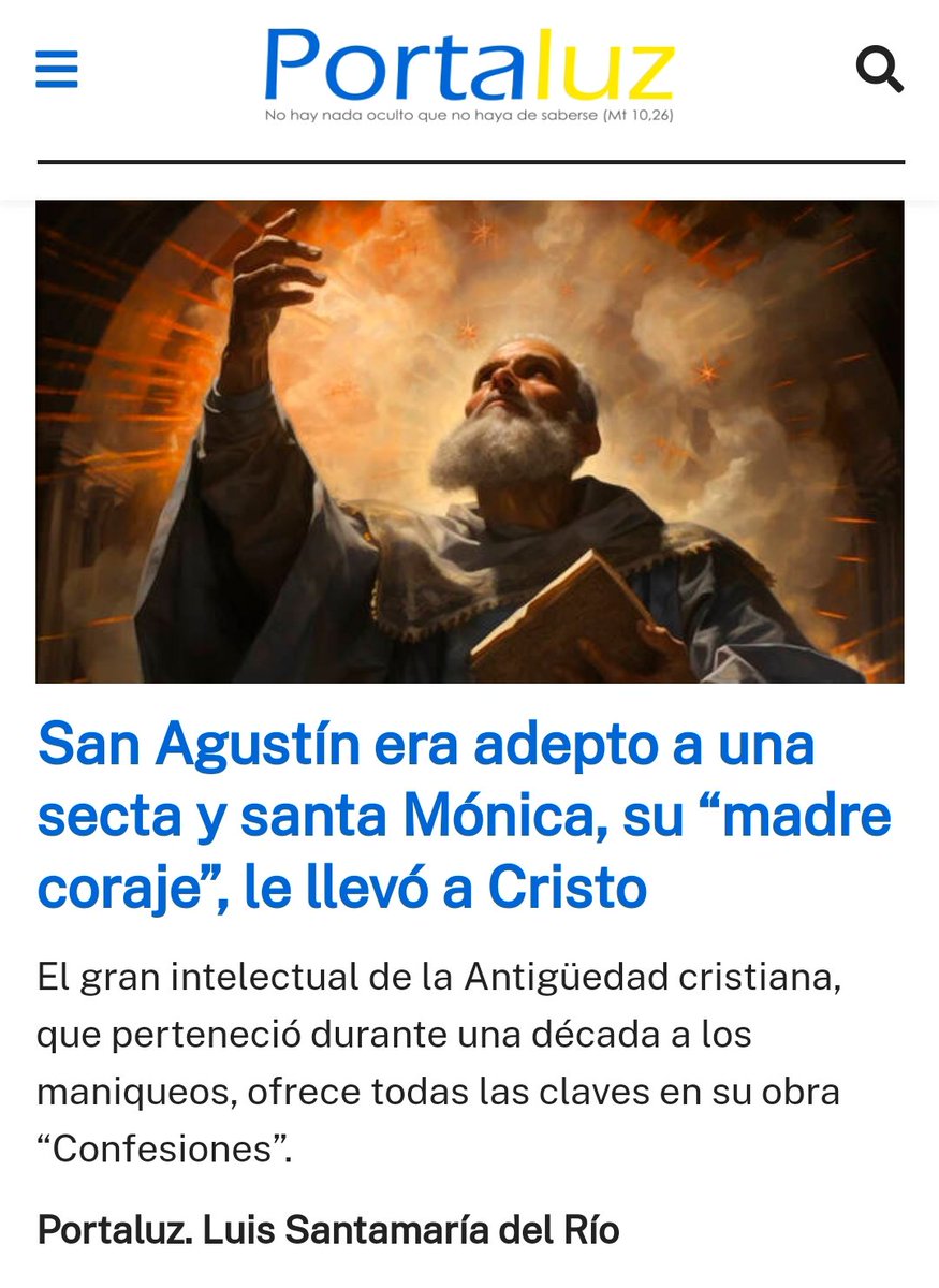 El fenómeno de las #sectas es contemporáneo, sí. Pero cosas parecidas han pasado siempre. Y aquí cuento cómo una madre de la Antigüedad ayudó a su hijo a salir de una. Bien interesante
portaluz.org/personajes/292…
<a href="/SacerdosMariae/">Sacerdos in æternum ✪</a> <a href="/xiskya/">Xiskya ن</a> <a href="/Rebollejos/">Jesús Llarena ن</a> <a href="/sorluciacaram/">Sor Lucía Caram</a> <a href="/raulmuji/">Raúl Muelas</a> <a href="/jmuceta/">Juan Manuel Uceta</a>