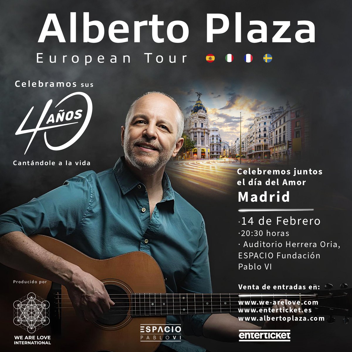 ¡Madrid se llena de amor el próximo 14 de febrero de 2025!
@Albertoplaza, el icónico cantautor Chileno, llega al Auditorio Herrera Oria para una noche única que celebrará el Día del Amor como nunca antes. #AlbertoPlaza
