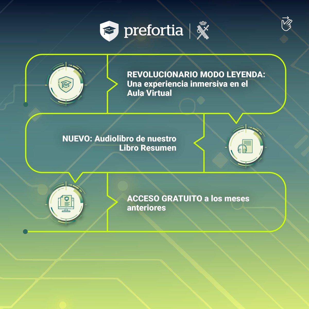 Prefortia's tweet photo. 🧭 ¡𝐄𝐥 𝐜𝐚𝐦𝐢𝐧𝐨 𝐡𝐚𝐜𝐢𝐚 𝐭𝐮 ���𝐮𝐭𝐮𝐫𝐨 𝐜𝐨𝐦𝐢𝐞𝐧𝐳𝐚 𝐞𝐧 𝐏𝐫𝐞𝐟𝐨𝐫𝐭𝐢𝐚!

Arrancamos YA nuestros nuevo Curso de Ingreso 24/25 🖱️ Puedes 𝐩𝐫𝐨𝐛𝐚𝐫 𝐭𝐨𝐭𝐚𝐥𝐦𝐞𝐧𝐭𝐞 𝐠𝐫𝐚𝐭𝐢𝐬 en el enlace de la BIO de Instagram.

📩 A partir de las 12:00 horas recibirás en tu email, las claves de acceso del curso que te llevará alcanzar tu sueño. 🏁 Entra y prueba.

💻 El inicio del curso es el lunes 2 de septiembre, pero desde que recibas tus claves de acceso podrás familiarizarte con los contenidos de nuestra Plataforma, la más avanzada del mercado.

Descubre todas las novedades que vas a tener 👇🏻
🔄 Curso Híbrido de Ingreso 24/25: accede GRATIS con tu usuario a distintos cursos y al Curso de Inglés SLP - Cambridge
📝 Más de 40.000 preguntas de test desde el primer día
👥 Atención al alumno y Acción Tutorial 24/7, ¡con nuevos mentores!
🇪🇸 Tour Prefortia: continuamos con simulacros presenciales y pruebas físicas por toda España
🕹️ Revolucionario modo leyenda: una experiencia inmersiva en el Aula Virtual
📗 Nuevo Audiolibro de nuestro libro resumen
🆓 Acceso gratuito a los meses anteriores

Pruébanos GRATIS durante 7 días antes de decidirte por ninguna academia, sin datos bancarios ni tarjetas. 👏🏻

👌🏻 𝐀𝐥𝐜𝐚𝐧𝐳𝐚 𝐥𝐚 𝐞𝐱𝐜𝐞𝐥𝐞𝐧𝐜𝐢𝐚 𝐜𝐨𝐧 𝐥𝐚 𝐦𝐞𝐣𝐨𝐫 𝐚𝐜𝐚𝐝𝐞𝐦𝐢𝐚 𝐝𝐞 𝐨𝐩𝐨𝐬𝐢𝐜𝐢𝐨𝐧𝐞𝐬 𝐝𝐞 𝐥𝐚 𝐆𝐮𝐚𝐫𝐝𝐢𝐚 𝐂𝐢𝐯𝐢𝐥. ¡Únete a Prefortia! 💚