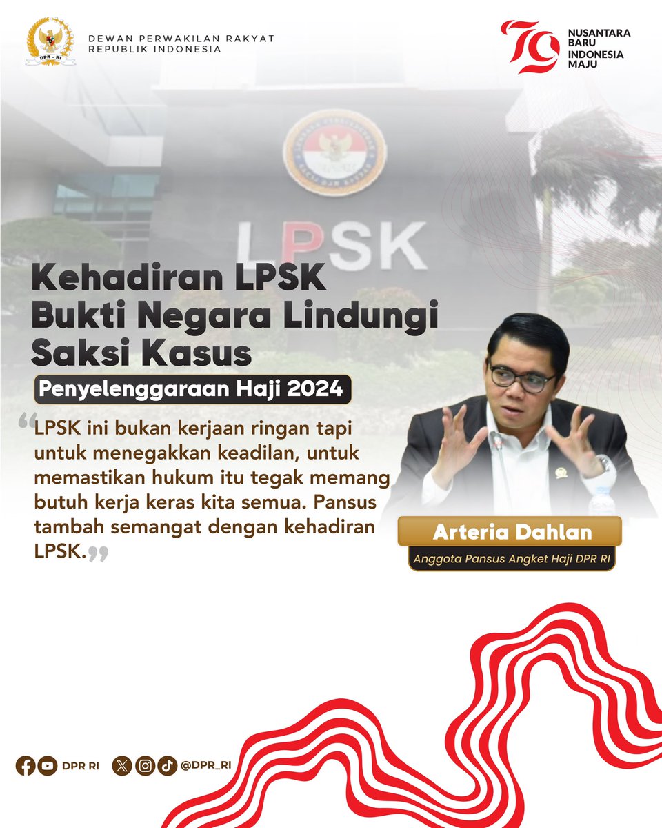 DPR_RI's tweet photo. Anggota Pansus Angket Haji DPR RI Arteria Dahlan mengatakan hadirnya Lembaga Perlindungan Saksi dan Korban (LPSK) langsung ke DPR menandakan kehadiran negara di tengah masyarakat dalam melindungi saksi.
#PansusHaji
#IbadahHaji
#PansusDPR
#AngketDPR https://t.co/4lrcahSNsU