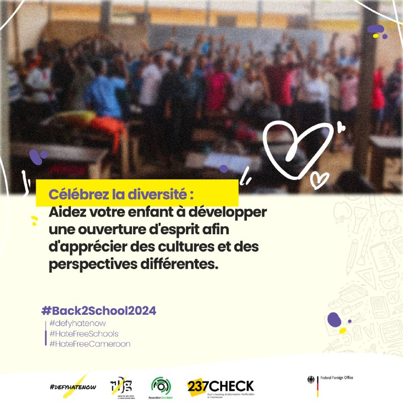 NadineBindey's tweet photo. Tous ensemble pour une #rentreescolaire sans #colere
Inculquons une culture d empathie et tolérance a nos enfant pour un #CamerounSansHaine
@DefyhatenowWCA #ThinkBe4UClick https://t.co/begz2igyWd