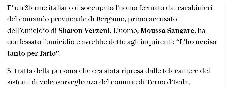 ClaudioBorghi's tweet photo. Oh, abbiamo i giornali che per una volta ci dicono la nazionalità di un criminale.
E' ITALIANO.
Si chiama Moussa Sangaré 🙄 https://t.co/hJFZz0ej9u