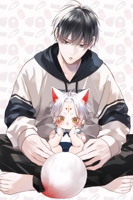 skebリクエスト  『暦さんがべびたまさんを抱っこしていて、二人とも正面を向いているイラスト』リクエストありがとうございました! 