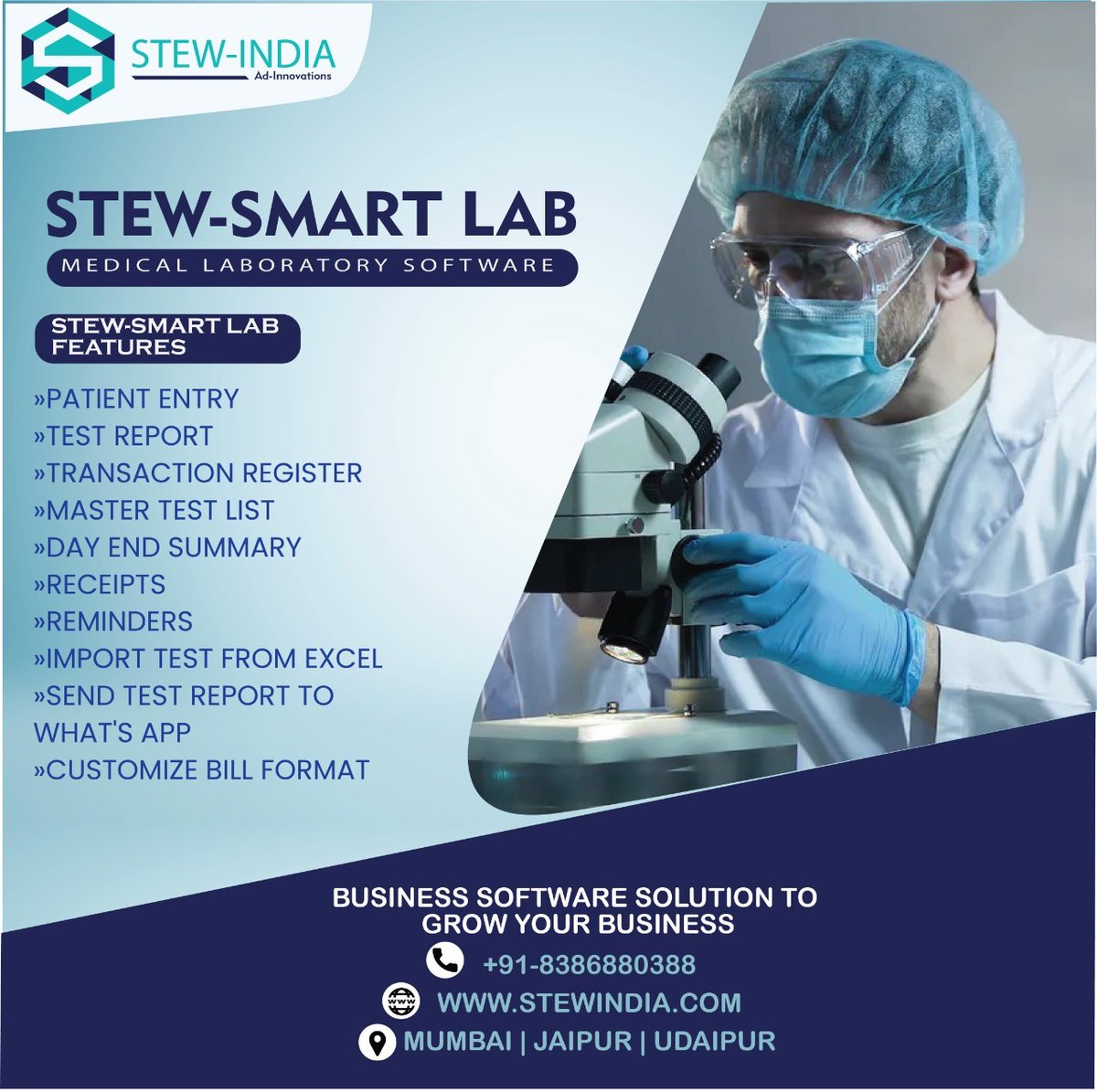 StewIndia's tweet image. For Clinical Labs to maintain record of patients with accurate test reports Like Biochemistry, Serology, Widal, HB, TLC, DLC, CBC. Easy to handle, Fast Implementation, Completely customizable with own Tests and formulations
STEWINDIA
8386880388
#pathologySoftware #OnlineSoftware