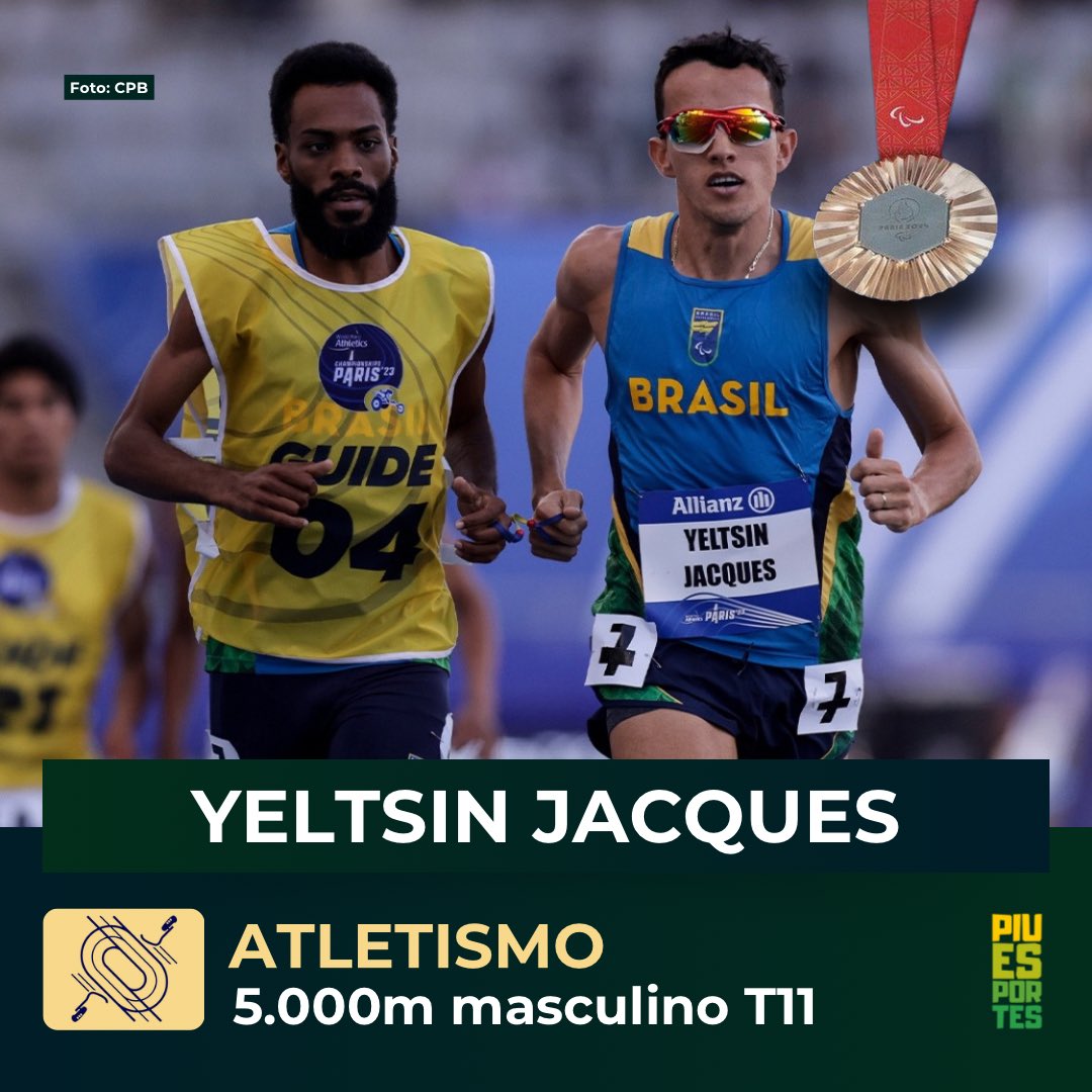 piuesportes's tweet photo. OURO, BRONZE E RECORDE MUNDIAL! 🏃

O segundo dia dos Jogos Paralímpicos de Paris 🇫🇷 começou com dobradinha brasileira nos 5.000m T11 do atletismo.

Júlio Cesar Agripino 🇧🇷 conquistou a medalha de ouro com novo recorde mundial de 14:48.85 🥇

Yeltsin Jacques 🇧🇷 conquistou a medalha de bronze com novo recorde pessoal de 15:52.61 🥉

Que prova fantástica!