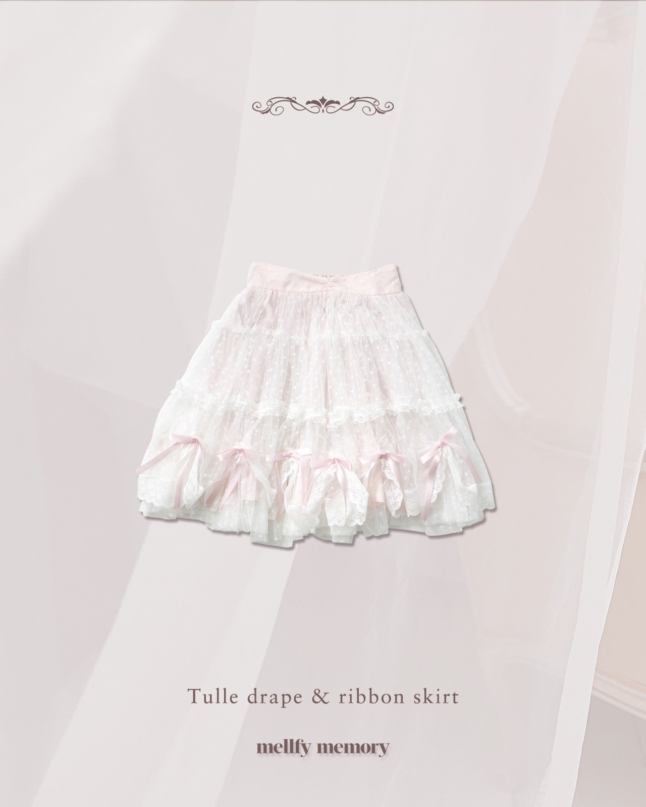 メルフィーメモリー Tulle drape & ribbon スカート ピンク