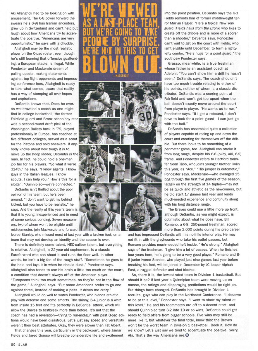 Dave's Joint (@daves_joint) on Twitter photo #Flashback March 1999.
The <a href="/QU_MBB/">Quinnipiac Men's Basketball</a> Bobcats were featured in issue No. 31 of <a href="/SLAMonline/">SLAM</a>, as they were in their third year on the Division I level after moving from Division II. At this time, current <a href="/KnoxHoops2024/">Knox Basketball Development Academy</a> head coach <a href="/grasso_coach/">Jared K Grasso</a> was a freshman on this squad. The head #Flashback March 1999.
The <a href="/QU_MBB/">Quinnipiac Men's Basketball</a> Bobcats were featured in issue No. 31 of <a href="/SLAMonline/">SLAM</a>, as they were in their third year on the Division I level after moving from Division II. At this time, current <a href="/KnoxHoops2024/">Knox Basketball Development Academy</a> head coach <a href="/grasso_coach/">Jared K Grasso</a> was a freshman on this squad. The head