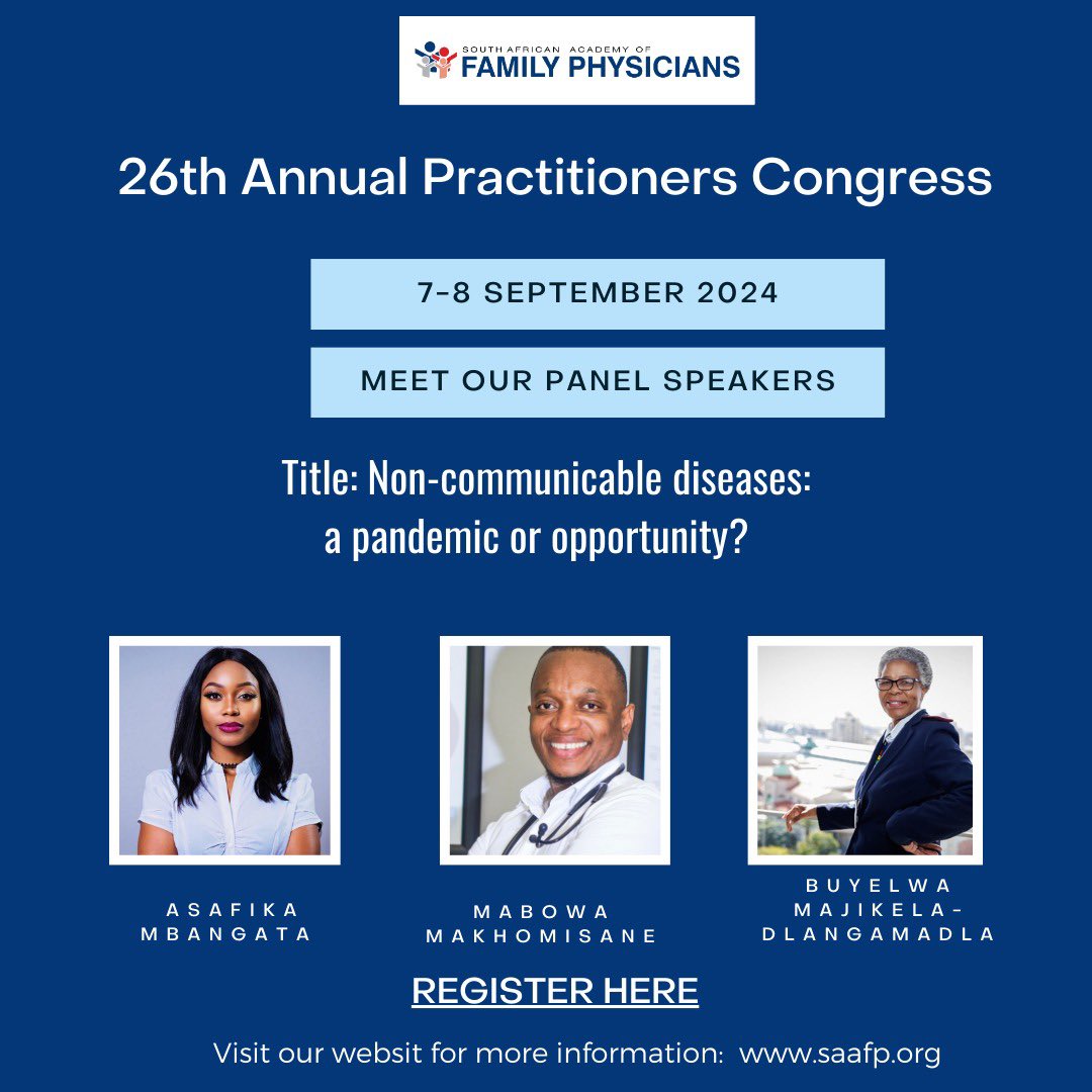 I will be attending the South African Academy of Family Physicians congress where I will be a panel speaker with panelists I hold in high regard within the diabetes arena discussing non-communicable diseases. This should be exciting!