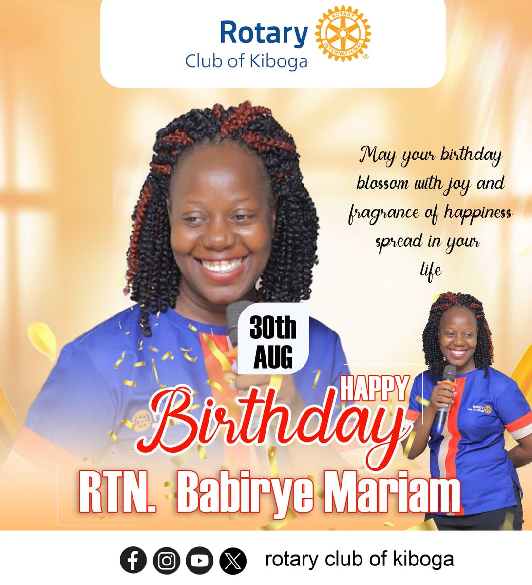 Rotary Club of Kiboga (@rckibogad9123) on Twitter photo Today its all fun and joy <a href="/RCKibogaD9123/">Rotary Club of Kiboga</a> as we celebrate our own Rtn Babirye Mariam's birthday and as Rotary club of Kiboga, we wish you a very Happy birthday.
Live longer to serve humanity as you enjoy Rotary.
She's a jolly good fellowπ₯°πππ₯³β€πΉ. Today its all fun and joy <a href="/RCKibogaD9123/">Rotary Club of Kiboga</a> as we celebrate our own Rtn Babirye Mariam's birthday and as Rotary club of Kiboga, we wish you a very Happy birthday.
Live longer to serve humanity as you enjoy Rotary.
She's a jolly good fellowπ₯°πππ₯³β€πΉ.