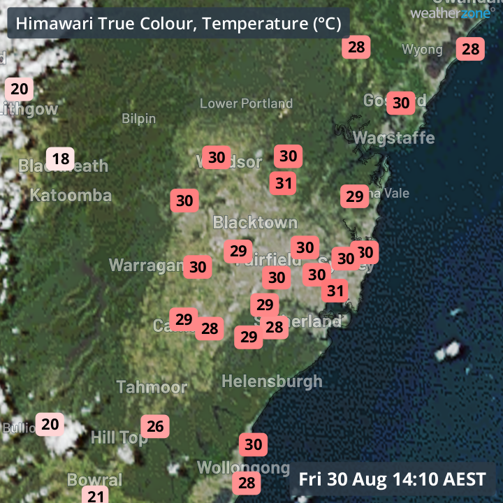 Sydney and surrounds on the penultimate day of winter. The temperature at Observatory Hill has topped 30°C in winter on only two previous occasions, with records going back to 1859. weatherzone.com.au/news/sydney-hi…