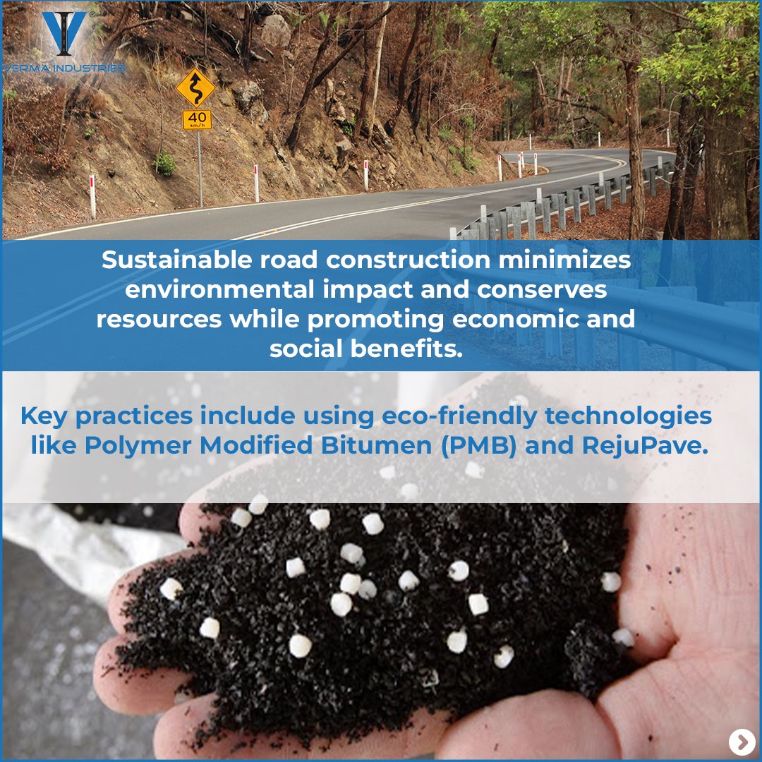 VermaIndustrie1's tweet photo. Sustainable road construction minimizes environmental impact, conserves resources, and promotes long-term benefits by using recycled materials, energy-efficient methods, and eco-friendly technologies like PMB and RejuPave. Contact Us: 8287298519, 9315552446
#Rejupave #Sustainable https://t.co/lHk2O4Eixn
