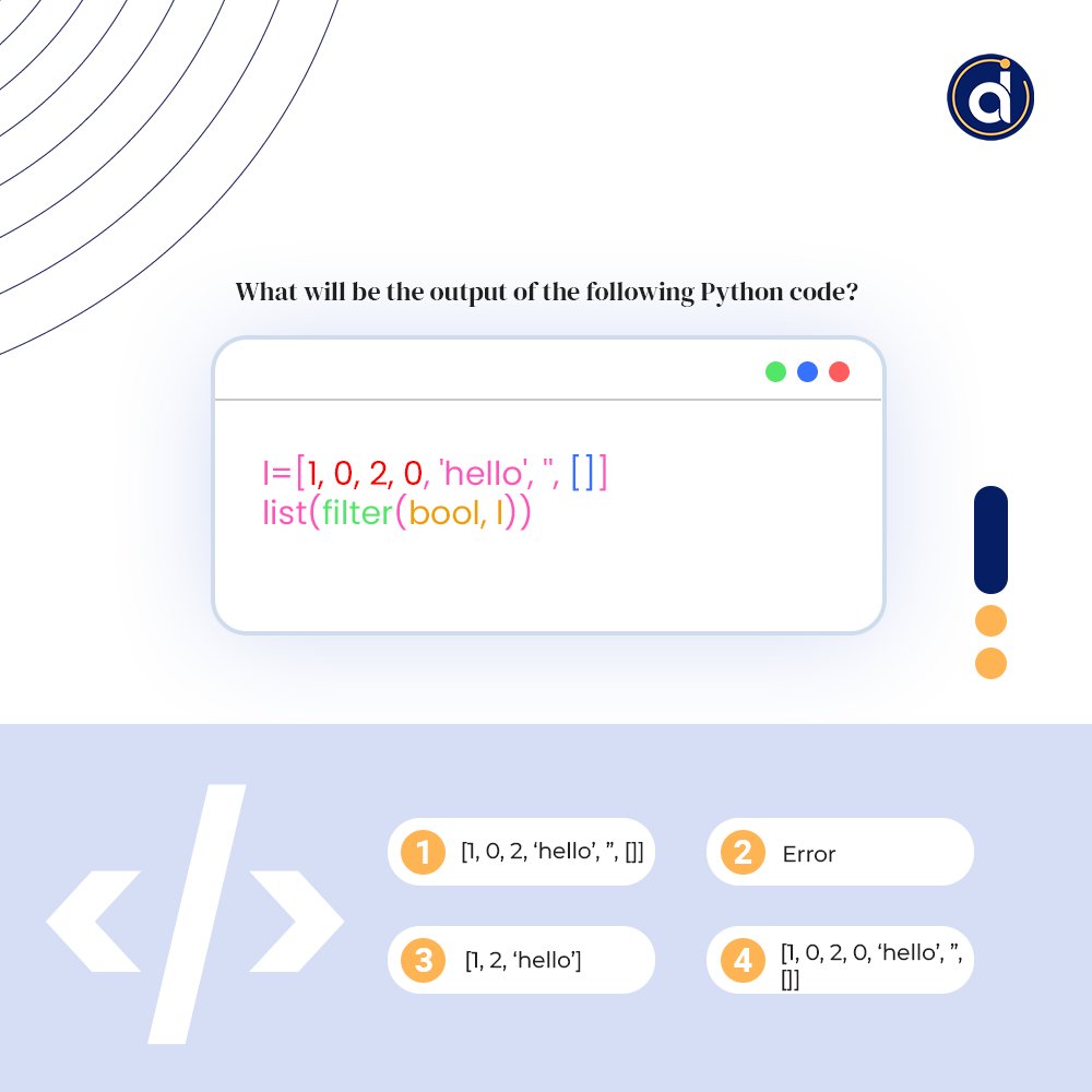 datics_ai's tweet image. Can you complete this Python Coding Quiz? 🤔🚀

Comment your answers below! 👇

#CodingQuiz #Python #TestYourSkills #programming #techchallenges #daticsai

[ CodingQuiz, Python, testyourskills, daticsai, lifeatdatics, Code, DaticsAI ]