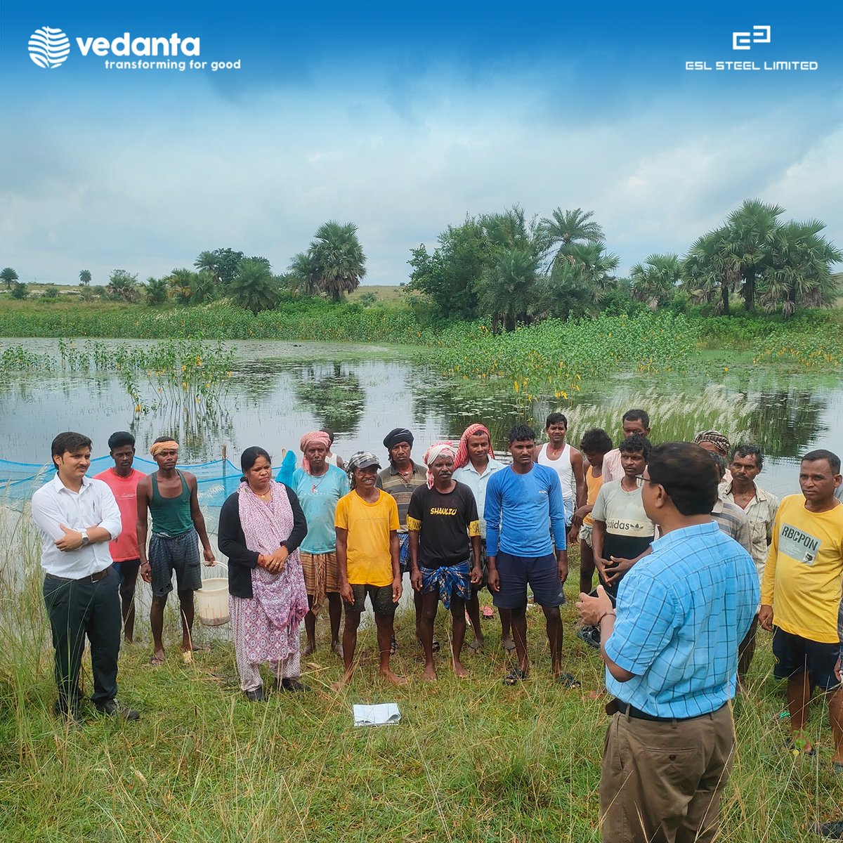 ESLSteelLimited's tweet photo. We're excited to launch Fish Farming under our #CSR #ProjectWADI, a key part of our #MicroEnterpriseDevelopmentProgram! Honoured to have Mr. Philmoon Bilung (DDM, NABARD) and Mr. Vilas Sathe (Chairman, GSS) at the event, highlighting the project's impact on #economicindependence. https://t.co/YfYK8nEnzf