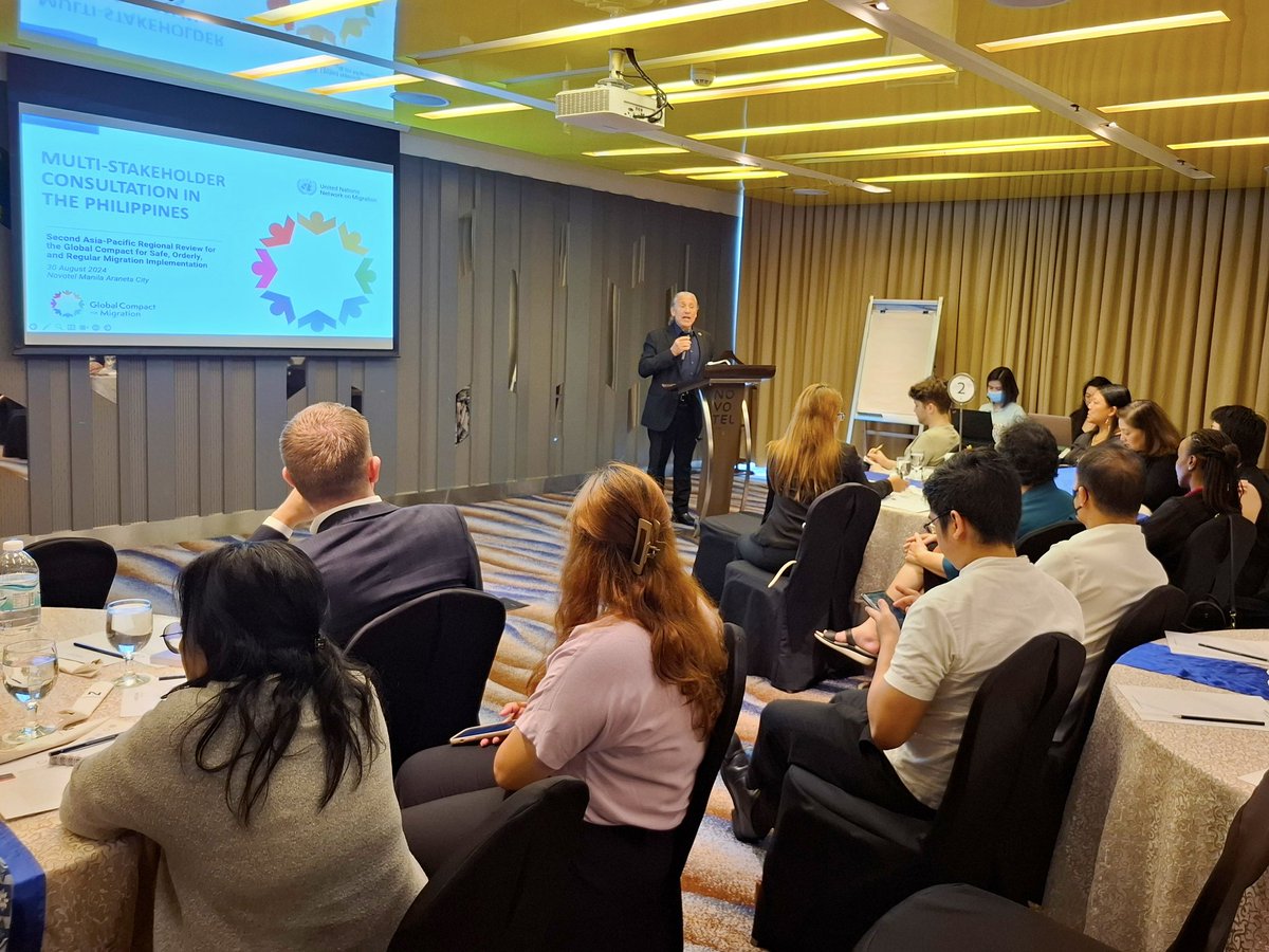 "Today, we are reviewing our pledges📑 in the Global Compact for Migration🌏 with key stakeholders &amp; the <a href="/UN/">United Nations</a> Network on Migration. By sharing💡best practices &amp; sustaining partnerships, we can uphold #MigrantRights and #LeaveNoOneBehind!" - <a href="/UNPhilippines/">UN Philippines</a> Chief <a href="/ggonzzalezz/">Gustavo Gonzalez</a>