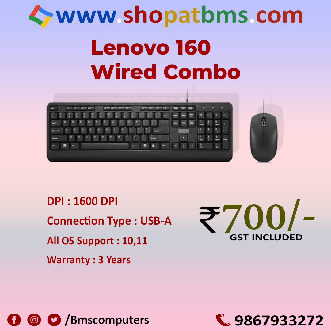 BmsComputers's tweet photo. #lenovo #lenovowiredcombo #lenovokeyboardandmouse #lenovo160 #keyboards #mouse #combo #shoping https://t.co/cjbuW3qBko