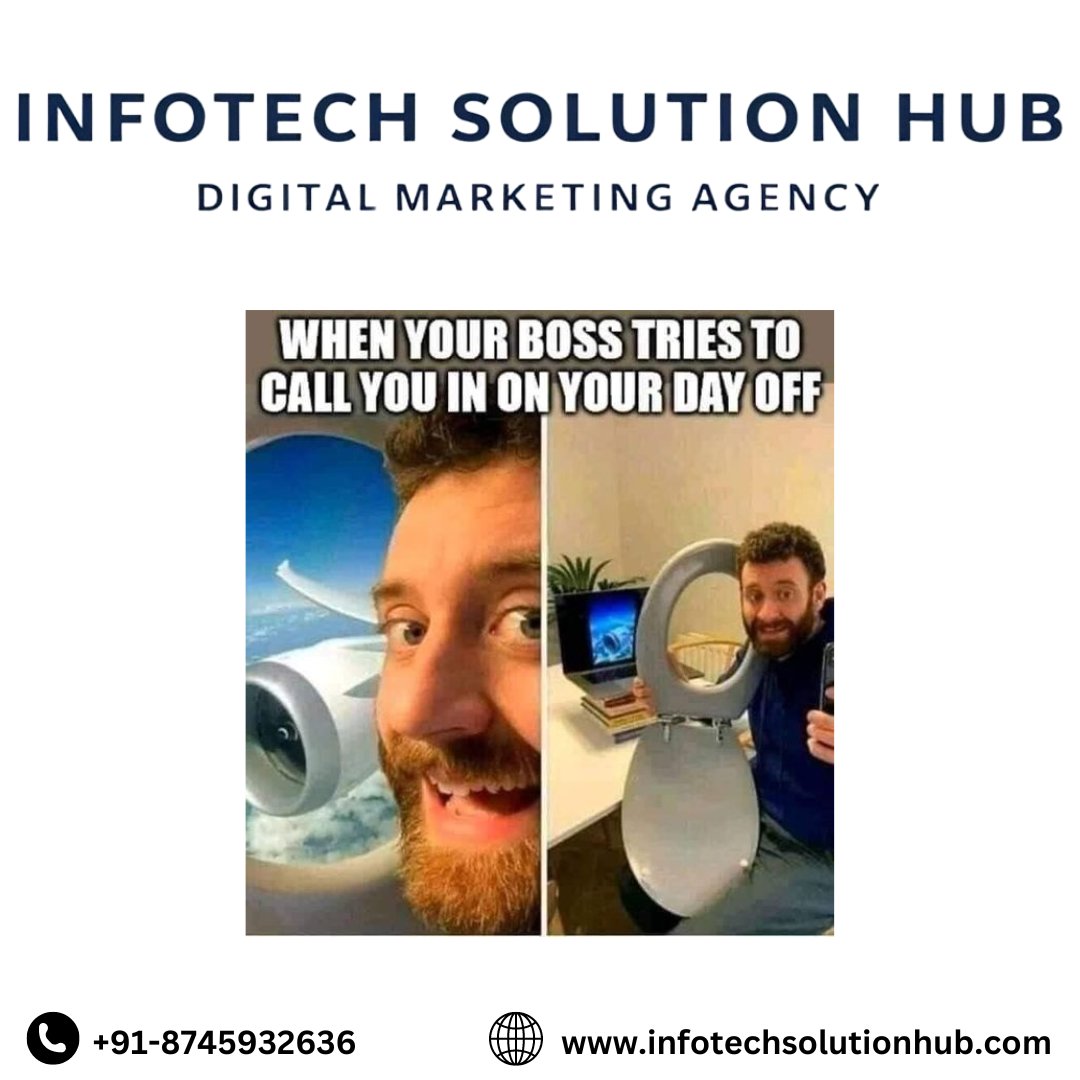 ish_agency's tweet photo. When your boss tries to call you in on your day off.

#infotechsolutionhub #digitalmarketing https://t.co/5Nvo2Cu7h5
