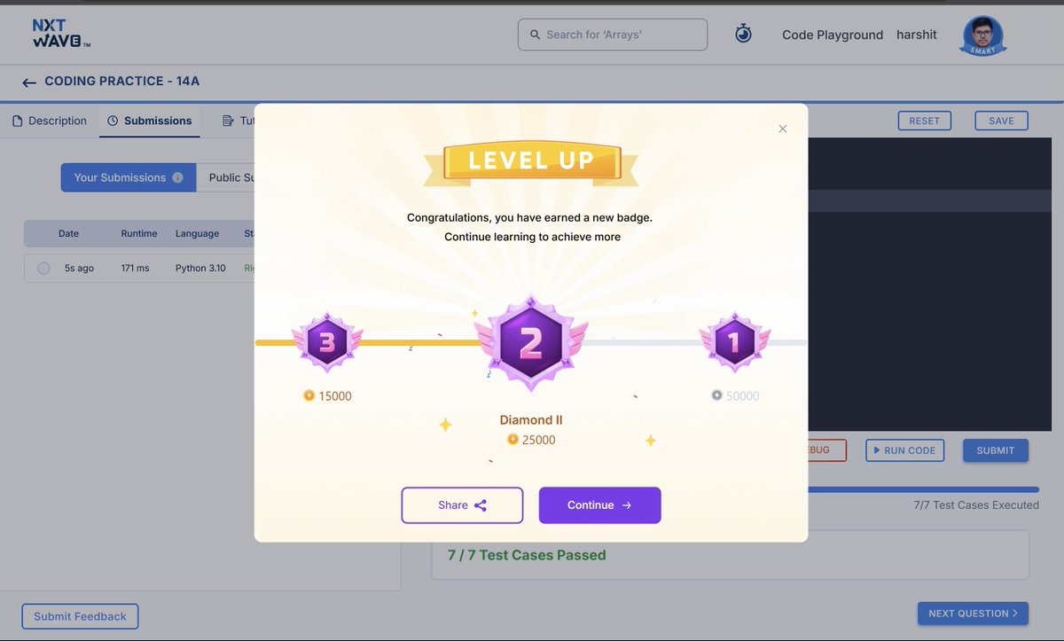 HarshitAgr84169's tweet photo. Hello Connections, I reached Diamond II in my coding journey at @NxtWave @ccbp4
https://t.co/5lPjzvCLX5 #NxtWave #LearningProgress https://t.co/2UtVKbNMG9
