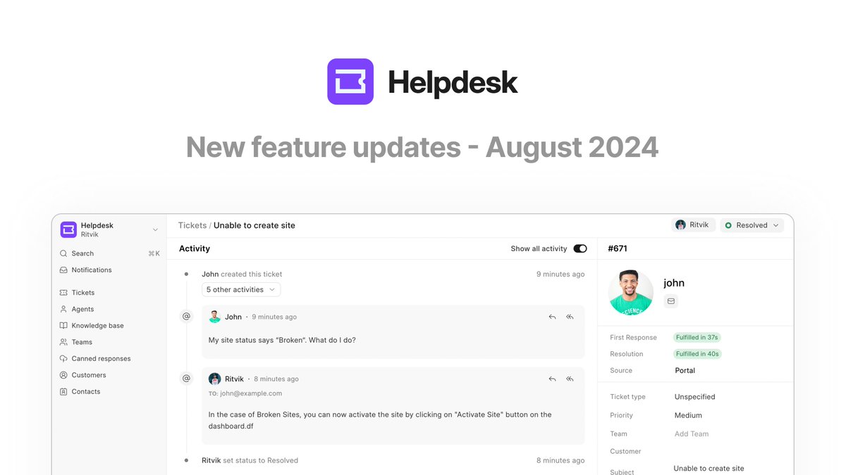 Wrapping up August with some exciting updates in Frappe Helpdesk! 🚀

✨ Check out our latest blog to see what’s new: frappe.io/blog/product-u…

Here’s why Frappe Helpdesk stands out:
1. It is free and 100% open source.
2. Hosting on Frappe Cloud starts at just $5/₹410 per month.