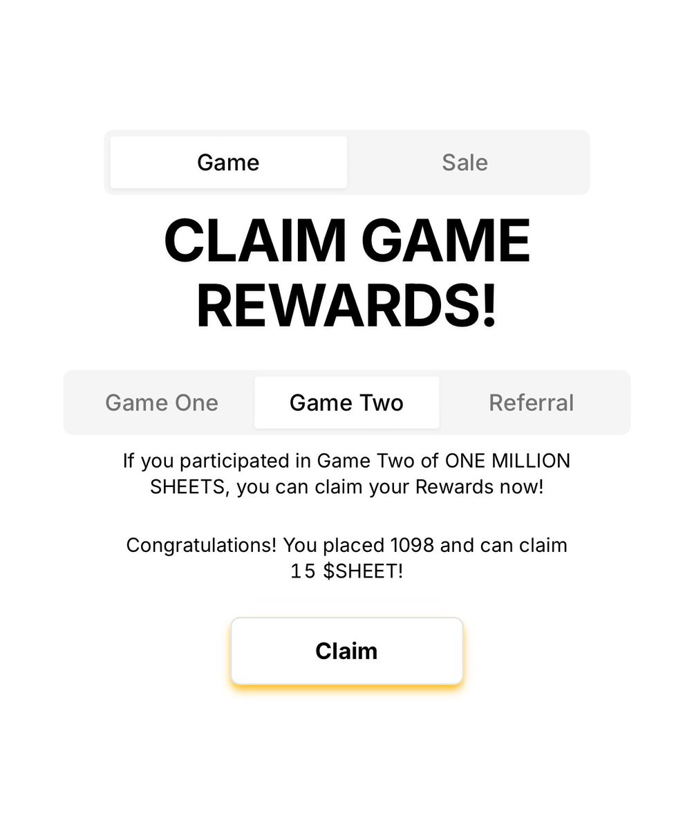 tonsheet's tweet image. #ONEMILLIONSHEETS GAME TWO
@ton_blockchain 

CLAIM YOUR $SHEET REWARDS!

tonsheet.io/claim
