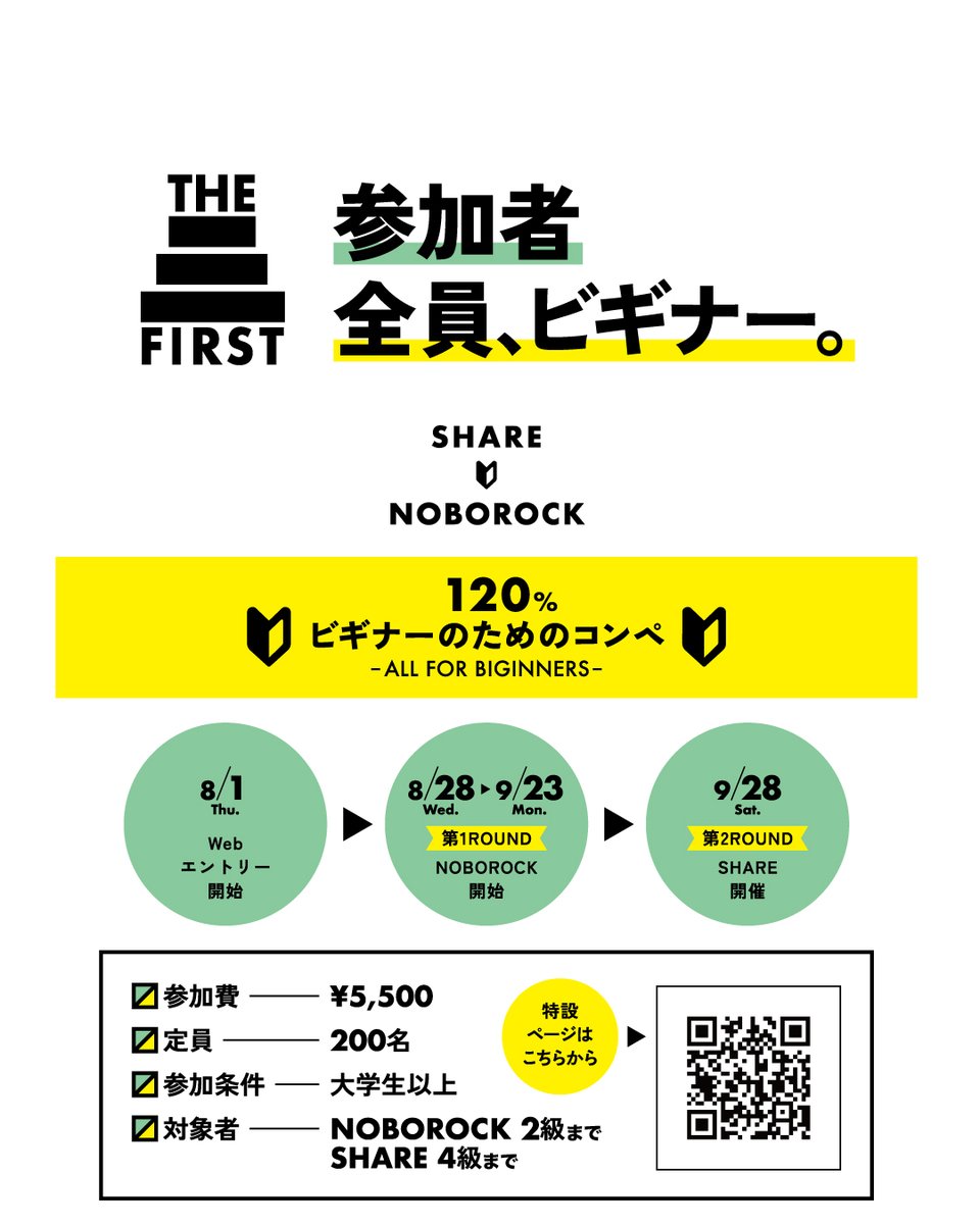 "参加者全員、ビギナー"

そのコンセプト通り
ジムの課題・コンペの内容・難易度・カテゴリーなど
その全てがビギナークライマーのためのコンペ

120％ビギナーのためのコンペ
”THE FIRST”
でコンペの楽しさに気づいてもらえたら嬉しいです。

エントリーは9月23日まで

x.gd/Zw86H