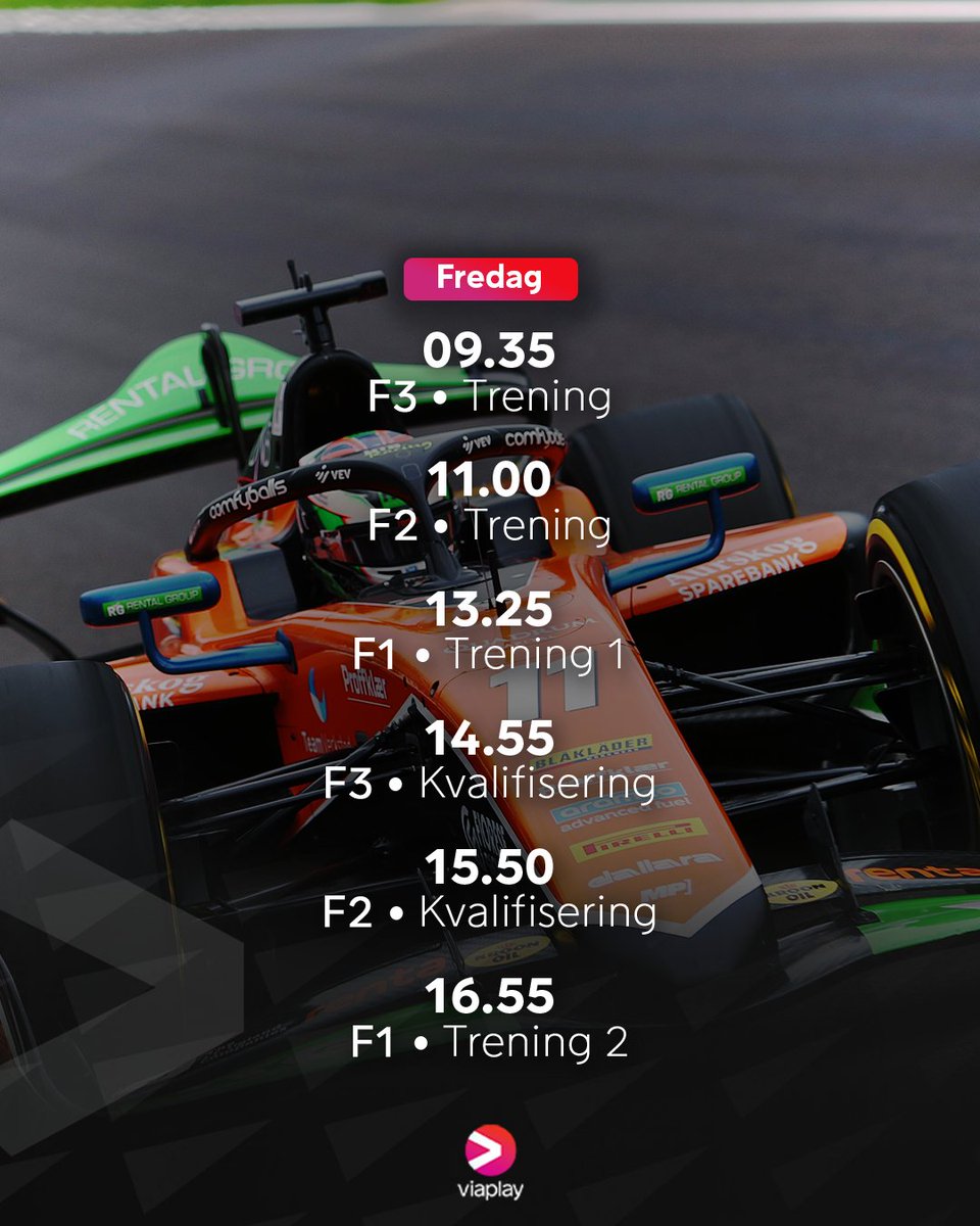 ViaplaySport's tweet photo. Fredagen starter med sesongens siste Formel 3-trening 🏁

Her er full oversikt over dagens sendinger fra Monza 🤩 https://t.co/HK2nmAwZW6