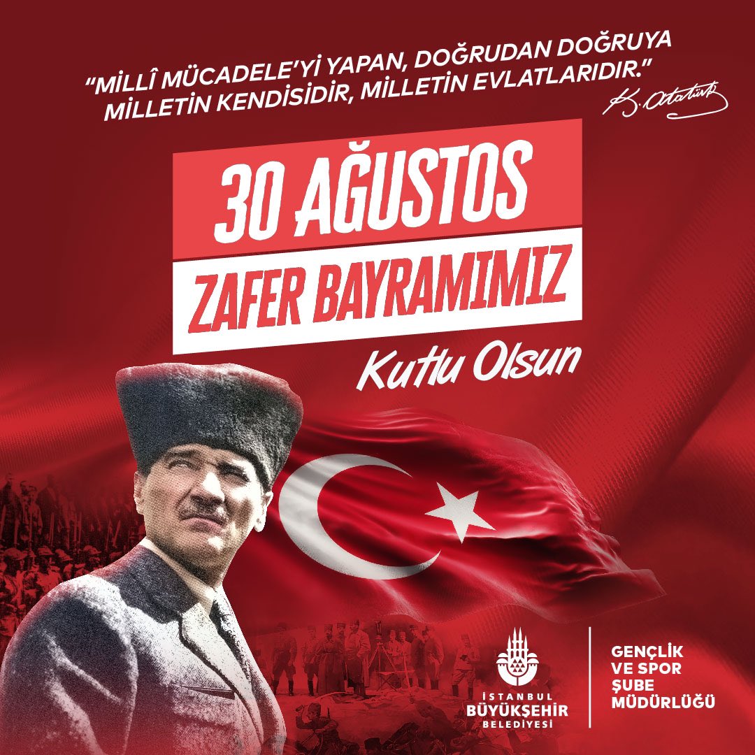 ibbgsm's tweet photo. 30 Ağustos Zafer Bayramımız Kutlu Olsun!

Büyük zaferimizin Başkomutanı Gazi Mustafa Kemal Atatürk ve istiklal kahramanlarımızı saygı ve minnetle anıyoruz. https://t.co/wSkxD8Q98v