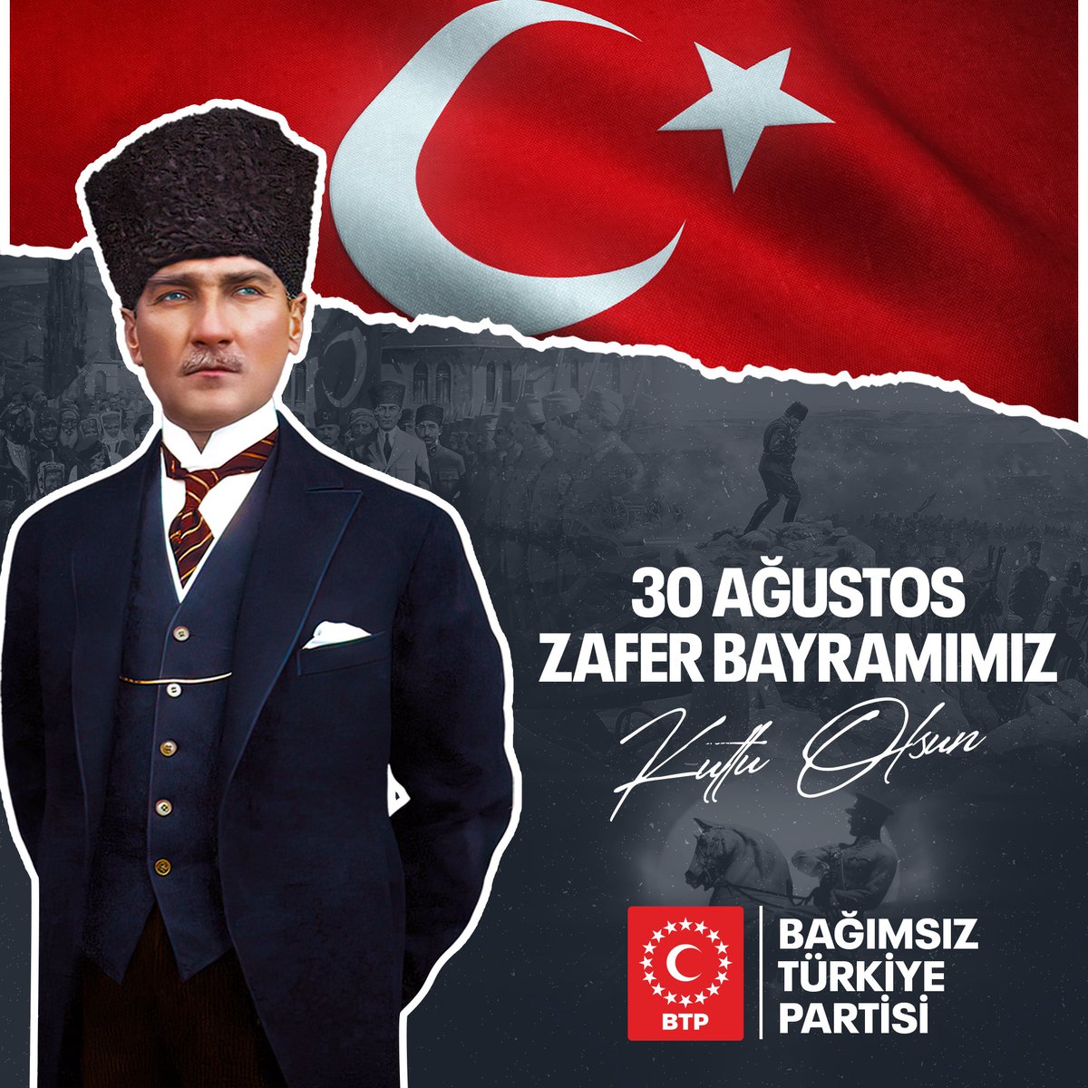 30 Ağustos Zafer Bayramımız Kutlu Olsun 🇹🇷

"Zafer, 'zafer benimdir' diyebilenindir." diyen Gazi Mustafa Kemal Atatürk'ün yolunda zafer bizim, yarınlar bizim!

#30AğustosZaferBayramı