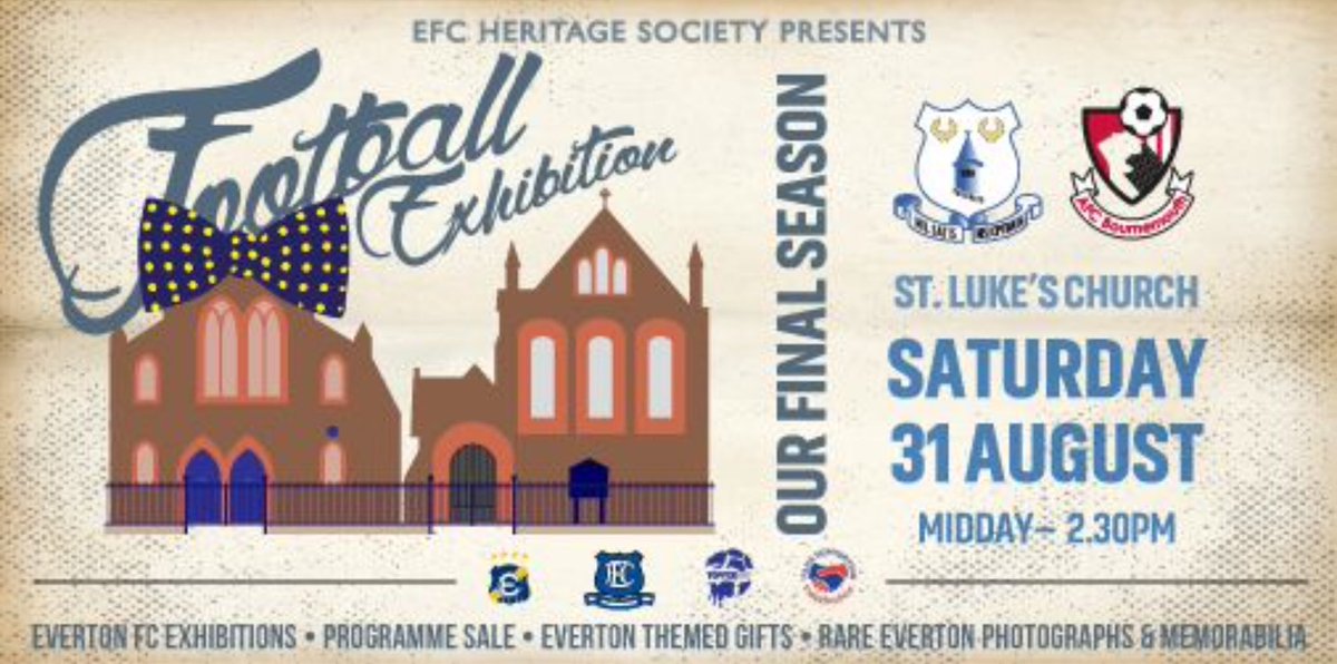 EvertonHeritage's tweet photo. Tomorrow, from midday to 2:30, we’ll be open at St Luke’s with our displays of shirts etc. &amp; a wonderful array of stalls. It’s also a day on which we’ll remember the huge contribution of Kevin Campbell to our club. 
https://t.co/n2D2gbFXsP https://t.co/IgKvuGZFeh