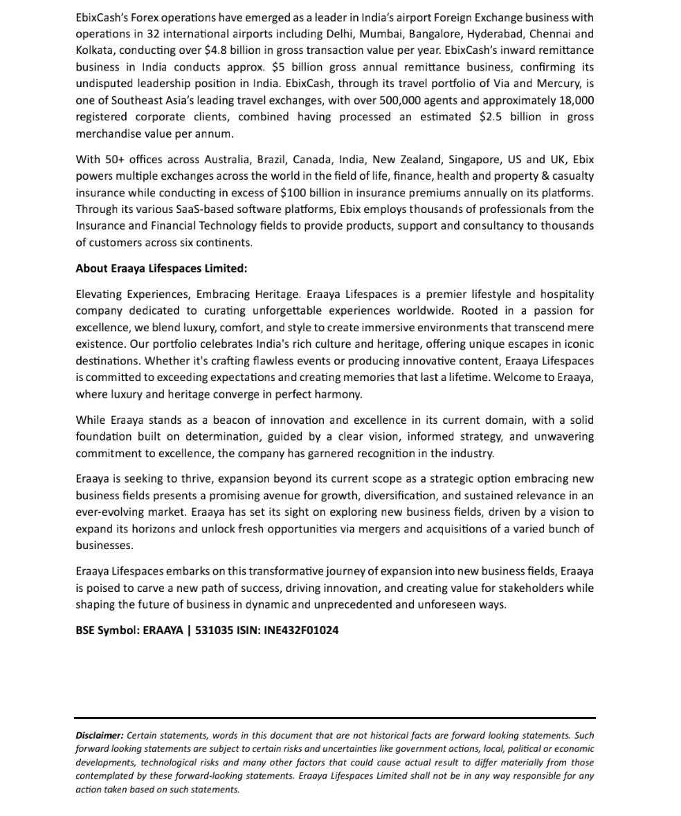 Yuvraj_77's tweet photo. ✅#Eraaya Lifespaces Completes $151.577M Acquisition of Ebix Inc., Marking a New Era of Growth
↪️Follow Me For Real-time Updates About Stock Market 👉 @Yuvraj_77
#StockMarketindia https://t.co/BhJdJrIEup