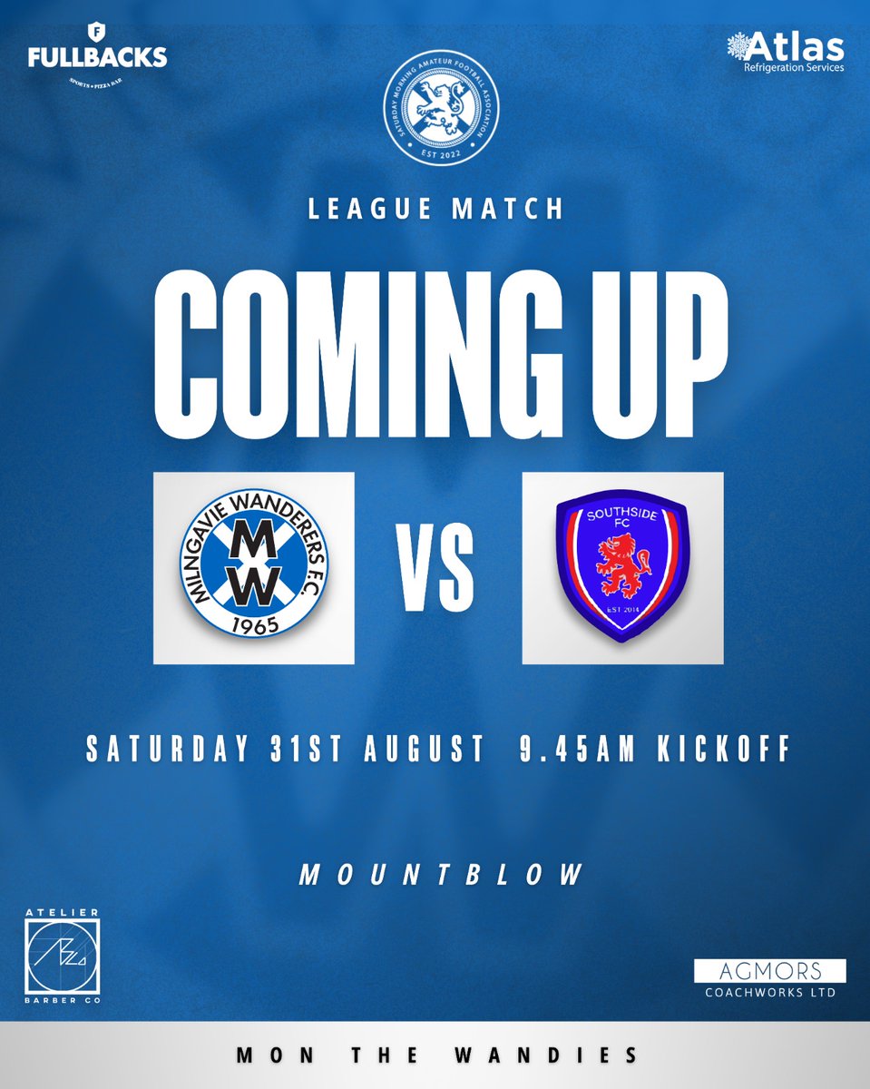 #FixtureFriday

Back to league duty tomorrow against <a href="/SouthsideFC3/">Southside FC Morning</a> who have had a strong start to the season, a really tough game expected.

All support appreciated!

MTW 💙 

<a href="/scottish_aff/">AmateurFixturesResultsSCO</a> <a href="/scotscores/">scotscores</a> <a href="/OfficialSMAFA/">SMAFA</a> <a href="/Atlas_Refrig/">Atlas Refrigeration Services</a> <a href="/PaulTheMediaMan/">Paul</a>
