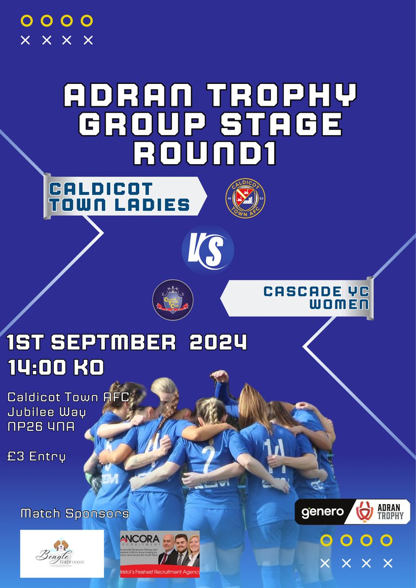 We open our campaign this Sunday as we host <a href="/CascadeLadies/">Cascade YC Ladies</a> in the <a href="/AdranLeagues/">Genero Adran Leagues 🏴󠁧󠁢󠁷󠁬󠁳󠁿</a> Trophy.

⚽️14:00
🏟️Caldicot Town AFC, NP26 4NA
🏆Adran Trophy, MW1
🎟️ £3 

Come along to support the girls. #UppaTown 🔵