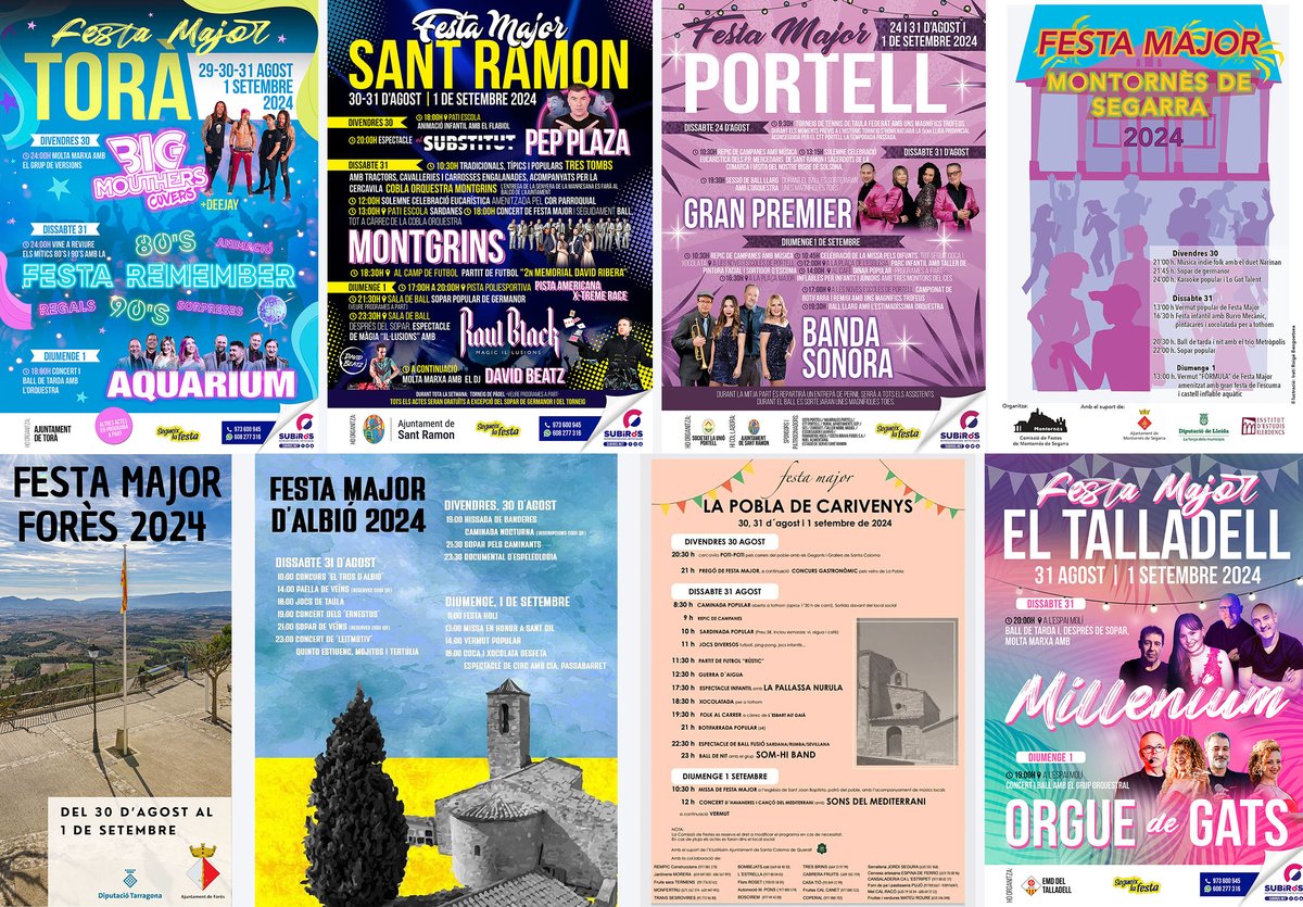 SomSegarra's tweet photo. Sense plans per al cap de setmana? #festesmajors #aquelarre, #fira #gegants #concerts #rapinyaires #laberint i #expo, viu l' #estiusegarra!
@lasegarra @paeriacervera @aquelarre_cerve
@viladetora @museudecervera @CConcabella @Espitllera @lavalldelcorb
ℹ️ https://t.co/8ZHEiD1Ad2 https://t.co/DgfGcvc2y0