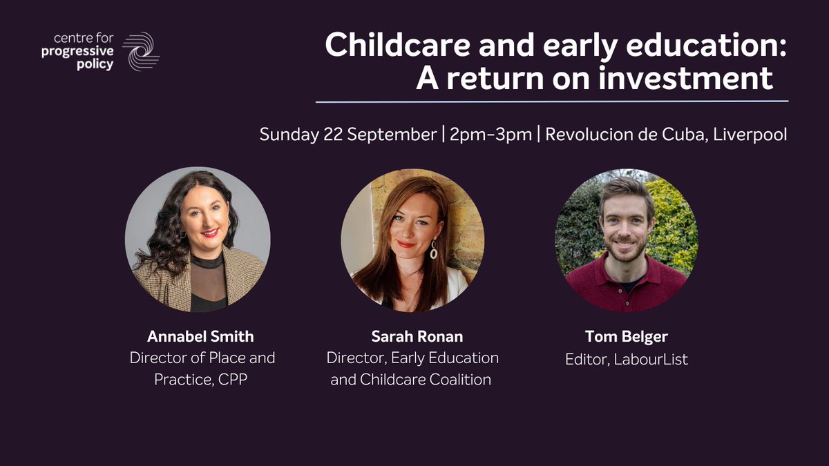Centre for Progressive Policy (@centrepropolicy) on Twitter photo 🌹Labour Party Conference
CPP's first event at #LAB2024 in partnership with <a href="/LabourList/">LabourList</a> explores the transformative potential of effective childcare and early years education policy.👩👧👦👨👧
🎤<a href="/tom_belger/">Tom Belger</a>, <a href="/SarahRonan_/">Sarah Ronan</a>, <a href="/annabel___smith/">Annabel Smith</a>
🔗progressive-policy.net/events/cpp-lab… 🌹Labour Party Conference
CPP's first event at #LAB2024 in partnership with <a href="/LabourList/">LabourList</a> explores the transformative potential of effective childcare and early years education policy.👩👧👦👨👧
🎤<a href="/tom_belger/">Tom Belger</a>, <a href="/SarahRonan_/">Sarah Ronan</a>, <a href="/annabel___smith/">Annabel Smith</a>
🔗progressive-policy.net/events/cpp-lab…
