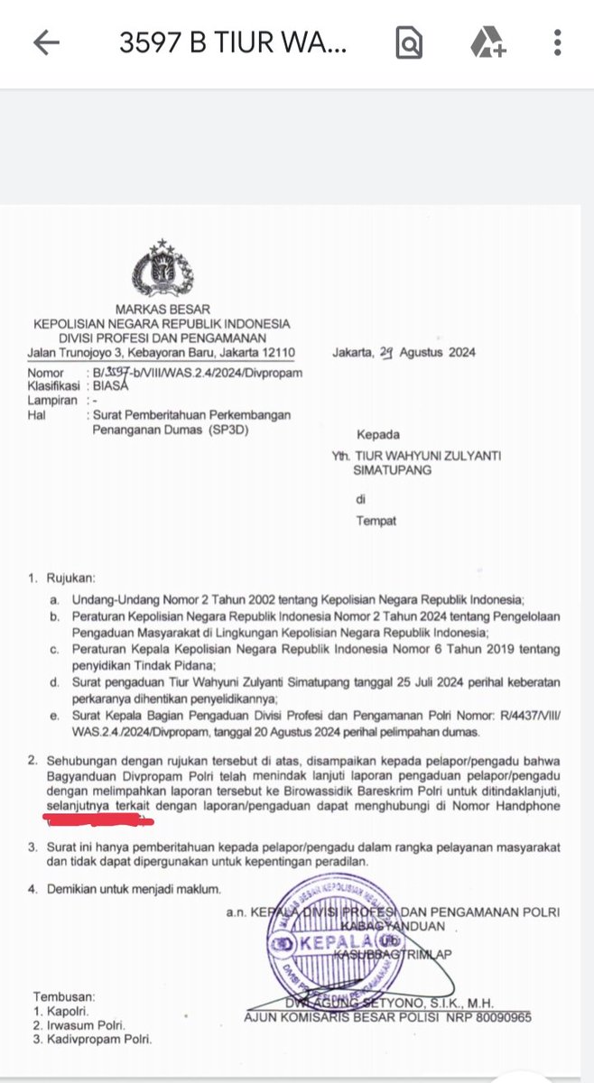 <a href="/Akbar67875158/">Akbar namaku</a> <a href="/OmbudsmanRI137/">Ombudsman RI</a> facebook.com/share/p/MoqpJ3…
Laporan Pasal 421 KUHPidana tentang Kejahatan jabatan akan di buka lagi proses hukum nya. Saat ini pengaduan saya ke Yanduan <a href="/propampolri/">propam.polri</a> terkait penghentian penyelidikan laporan tsb sudah di limpahkan ke Biro Wassidik <a href="/PolriBareskrim/">Bareskrim Polri</a> .